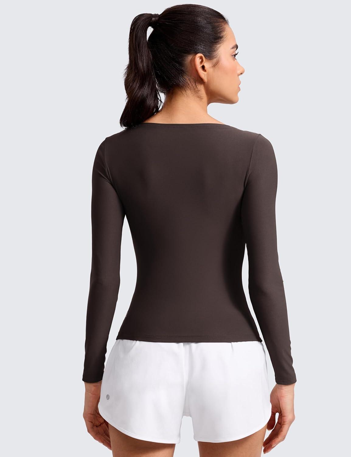 imageCRZ YOAG Cloudweight Boat Neck Shirts for Women Workout Athletic Gym Casual Long Sleeve Tops Soft Lightweight TShirtHot Fudge Brown