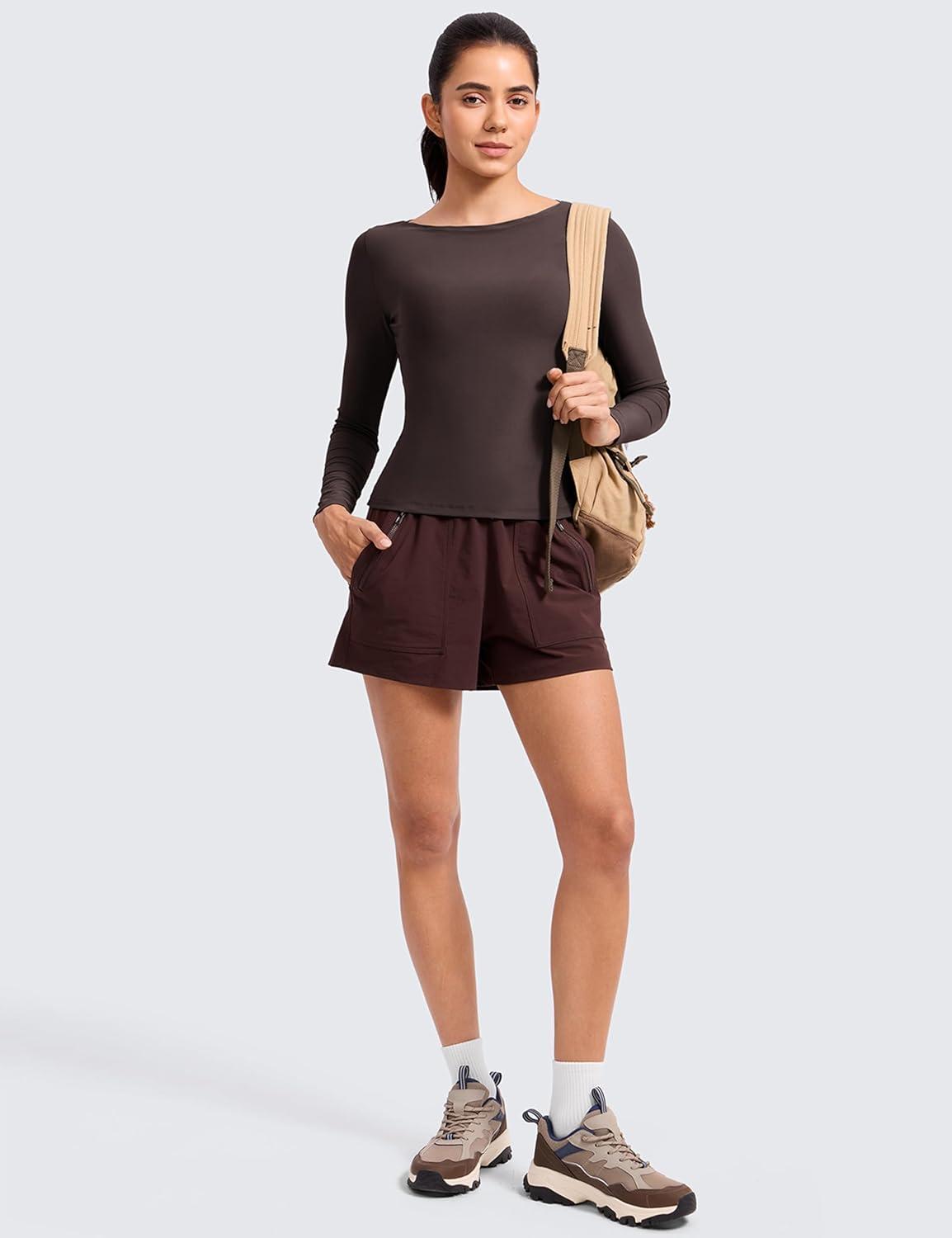 imageCRZ YOAG Cloudweight Boat Neck Shirts for Women Workout Athletic Gym Casual Long Sleeve Tops Soft Lightweight TShirtHot Fudge Brown