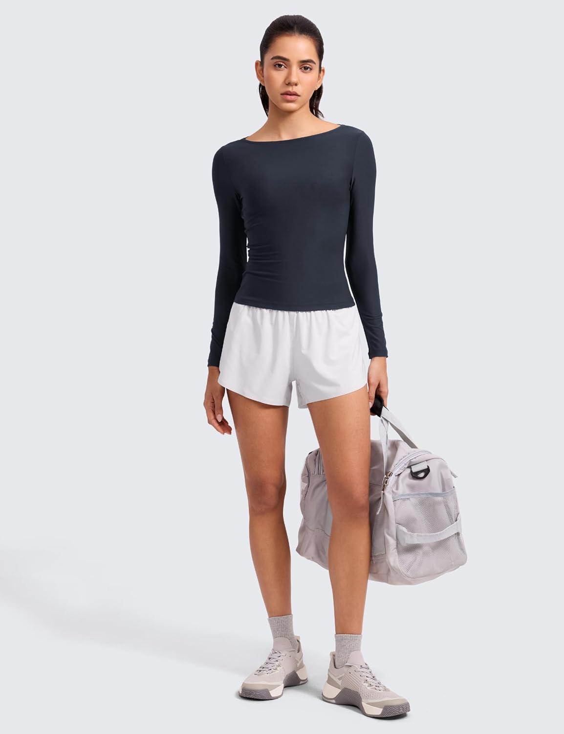 imageCRZ YOAG Cloudweight Boat Neck Shirts for Women Workout Athletic Gym Casual Long Sleeve Tops Soft Lightweight TShirtTrue Navy