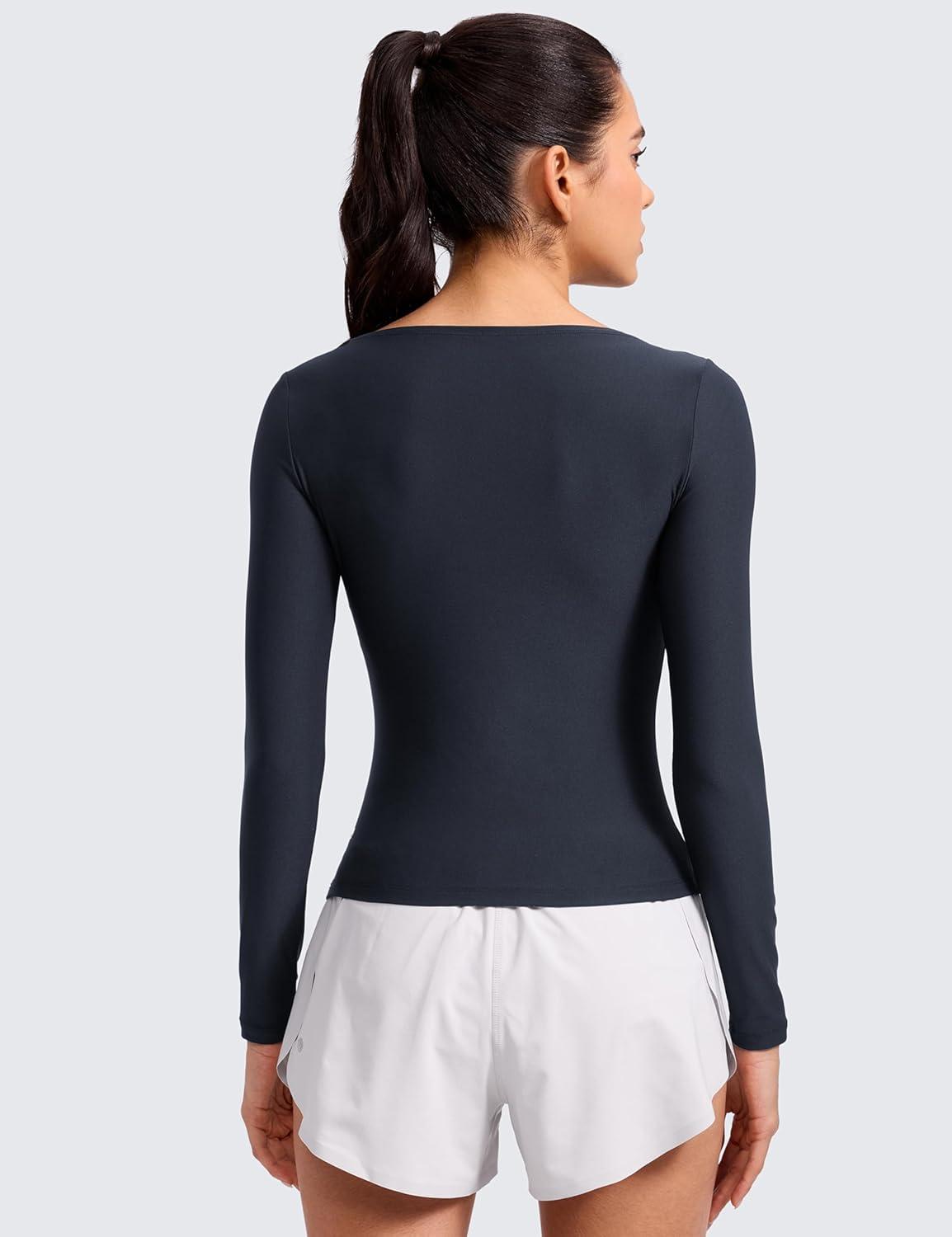 imageCRZ YOAG Cloudweight Boat Neck Shirts for Women Workout Athletic Gym Casual Long Sleeve Tops Soft Lightweight TShirtTrue Navy