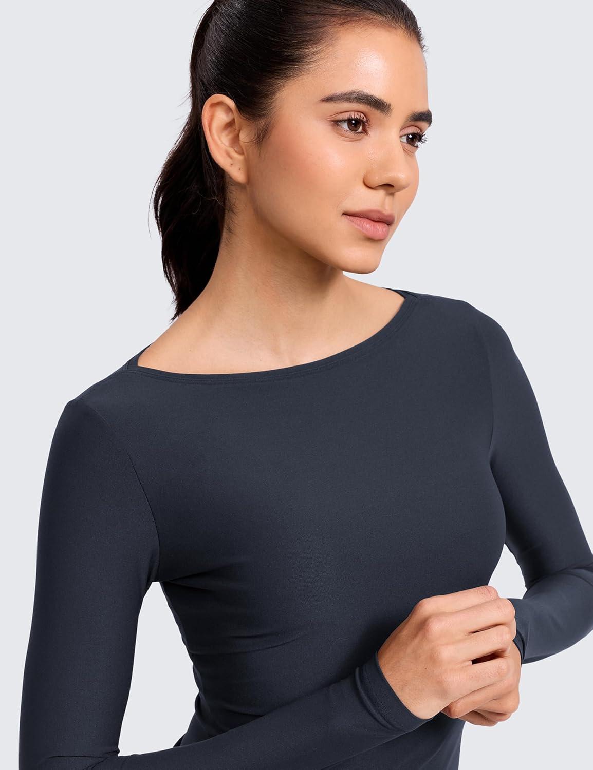 imageCRZ YOAG Cloudweight Boat Neck Shirts for Women Workout Athletic Gym Casual Long Sleeve Tops Soft Lightweight TShirtTrue Navy