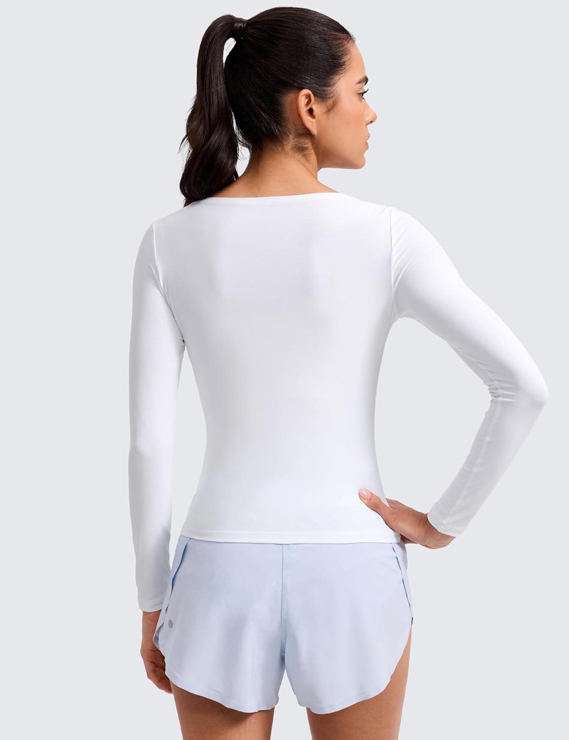imageCRZ YOAG Cloudweight Boat Neck Shirts for Women Workout Athletic Gym Casual Long Sleeve Tops Soft Lightweight TShirtWhite