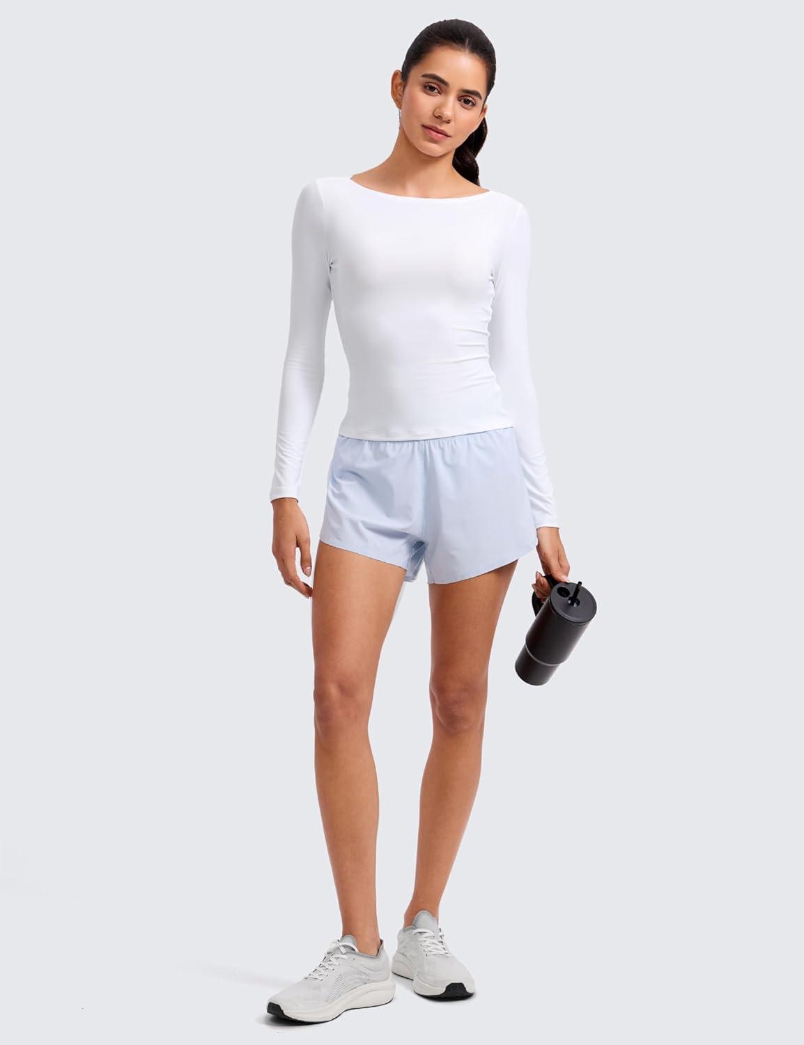 imageCRZ YOAG Cloudweight Boat Neck Shirts for Women Workout Athletic Gym Casual Long Sleeve Tops Soft Lightweight TShirtWhite