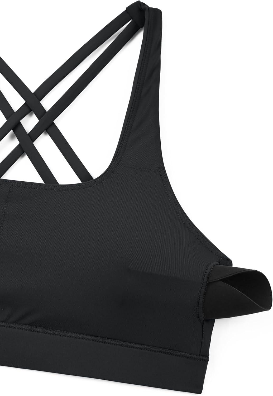 imageCRZ YOGA Butterbreeze Square Neck Sports Bras for Women Strappy Thin Straps Workout Traning Padded Gym Halter Cami TopBlack