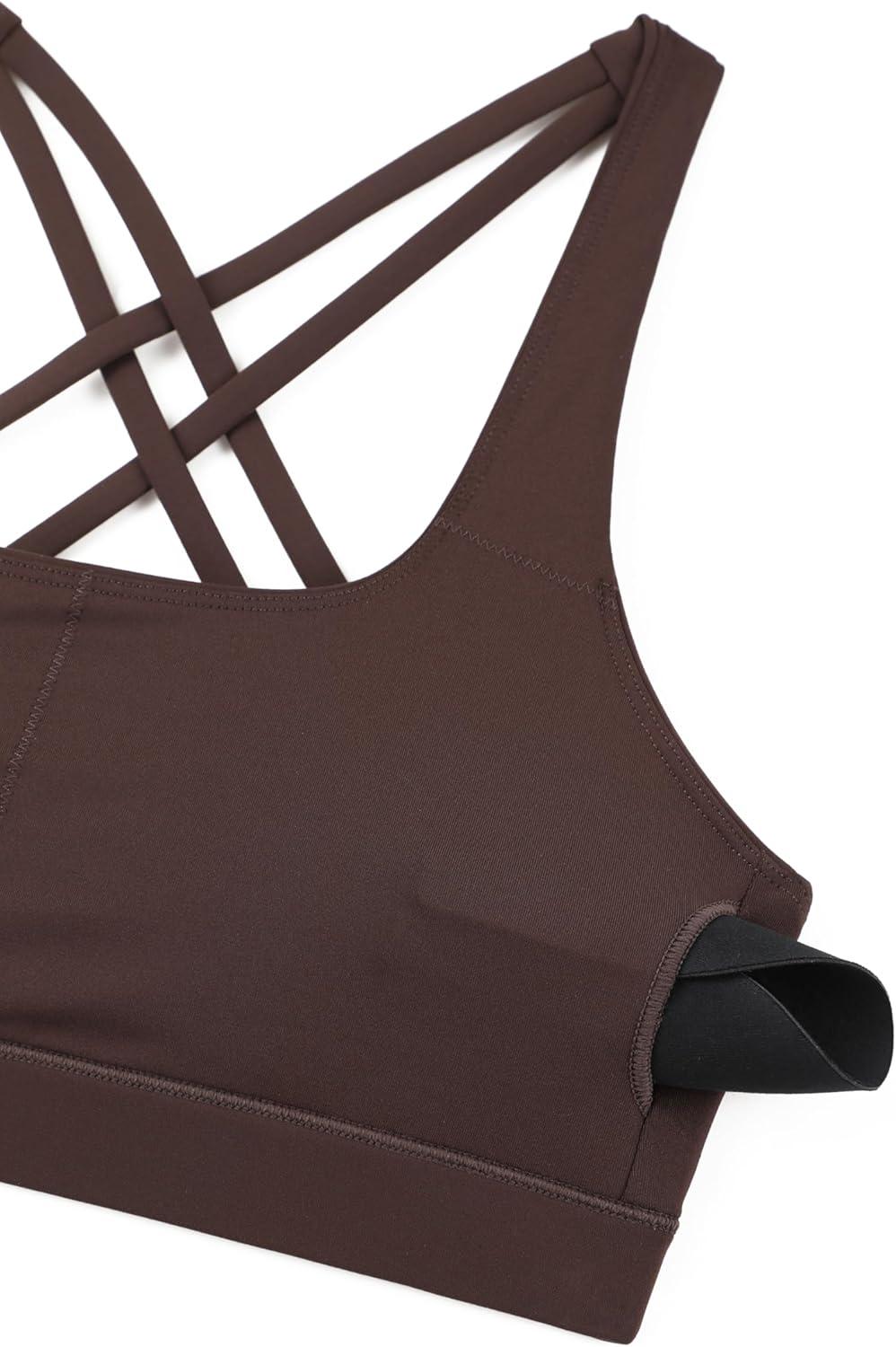 imageCRZ YOGA Butterbreeze Square Neck Sports Bras for Women Strappy Thin Straps Workout Traning Padded Gym Halter Cami TopHot Fudge Brown