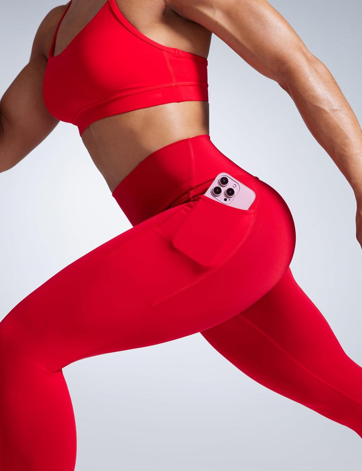 imageCRZ YOGA Butterbreeze Workout Leggings Pockets 25 High Waisted Athletic Gym Running Womens Yoga Pants Tummy ControlRed Chili