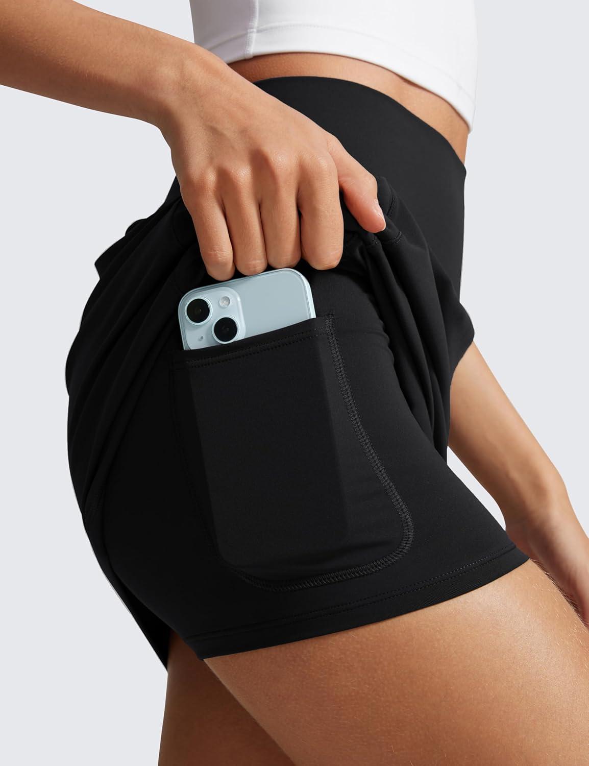 imageCRZ YOGA Butterlift A Line Golf Skirts for Women High Waisted Stretchy Casual Athletic Tennis Skorts with Side PocketsBlack