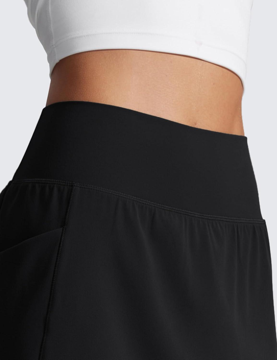 imageCRZ YOGA Butterlift A Line Golf Skirts for Women High Waisted Stretchy Casual Athletic Tennis Skorts with Side PocketsBlack