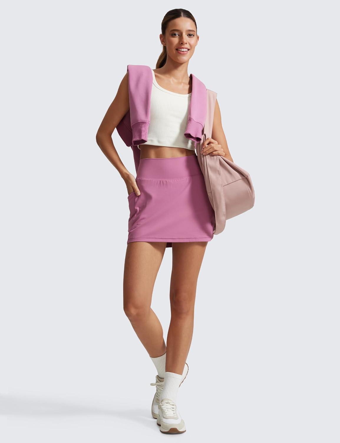 imageCRZ YOGA Butterlift A Line Golf Skirts for Women High Waisted Stretchy Casual Athletic Tennis Skorts with Side PocketsVelvet Dust