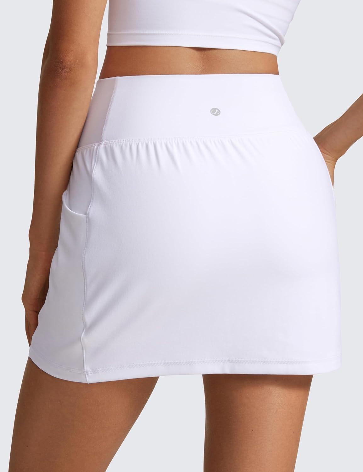 imageCRZ YOGA Butterlift A Line Golf Skirts for Women High Waisted Stretchy Casual Athletic Tennis Skorts with Side PocketsWhite