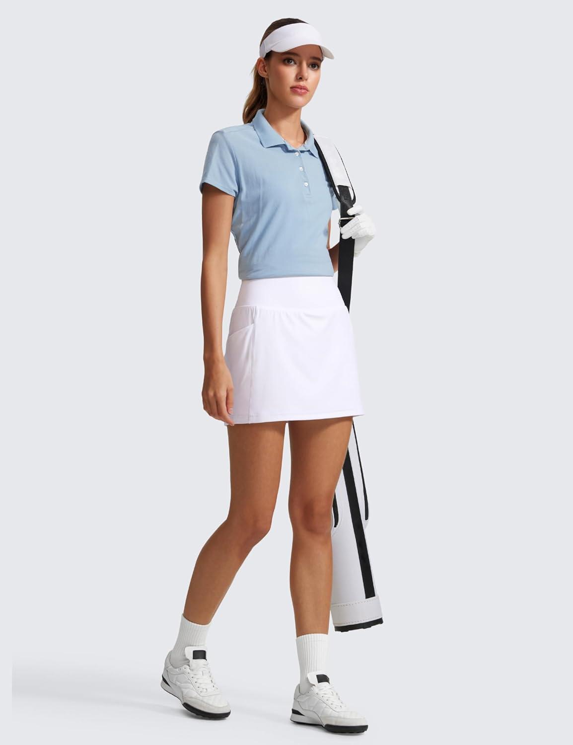imageCRZ YOGA Butterlift A Line Golf Skirts for Women High Waisted Stretchy Casual Athletic Tennis Skorts with Side PocketsWhite