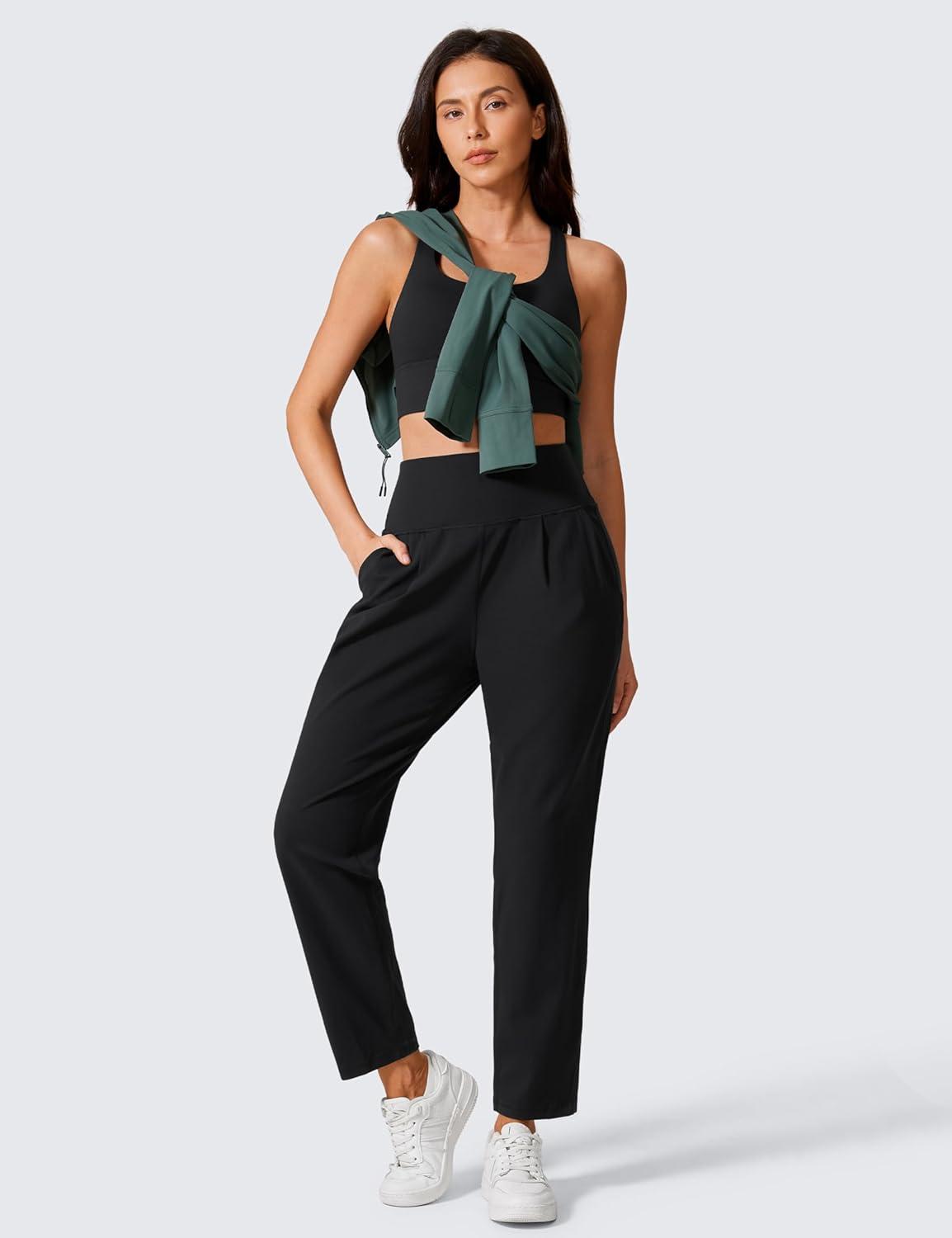 imageCRZ YOGA Butterlift Ankle Yoga Pants for Women 27quot 78 Tapered Front Pleated for Lounge Travel with PocketsBlack