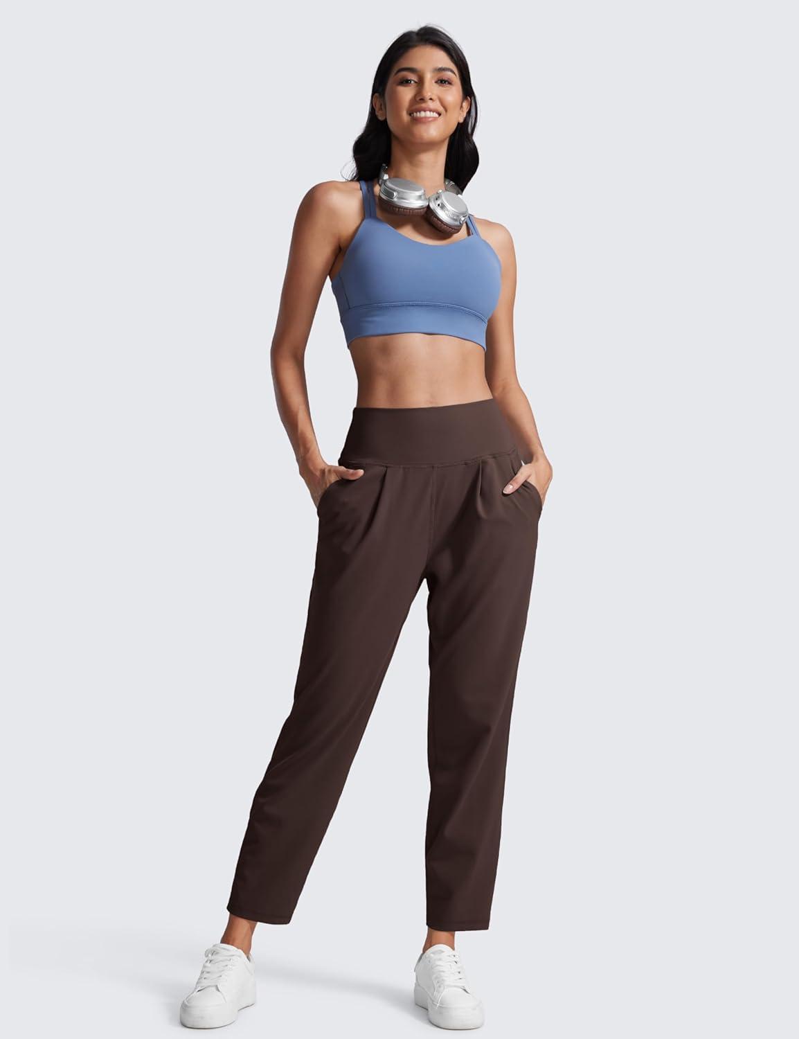 imageCRZ YOGA Butterlift Ankle Yoga Pants for Women 27quot 78 Tapered Front Pleated for Lounge Travel with PocketsHot Fudge Brown