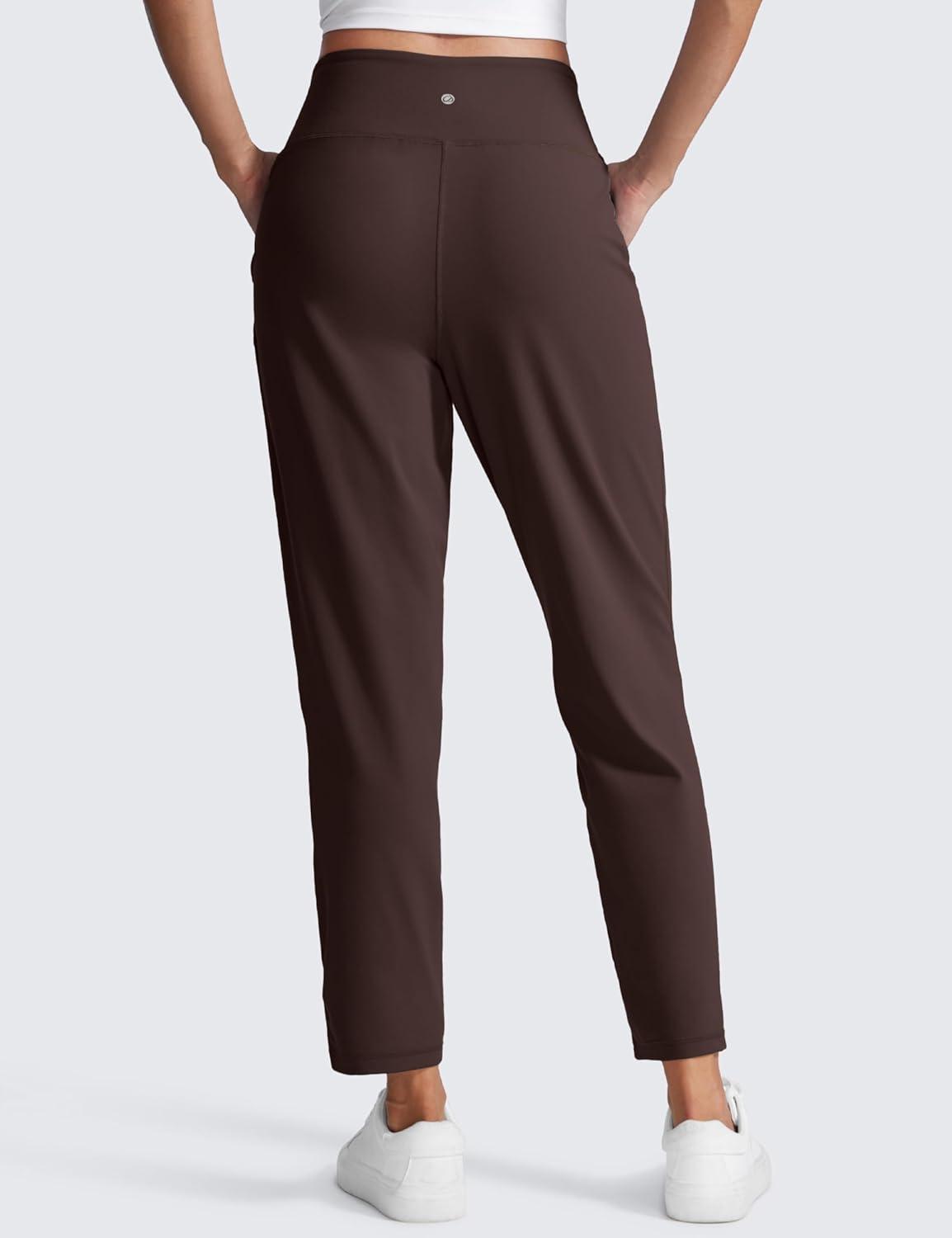 imageCRZ YOGA Butterlift Ankle Yoga Pants for Women 27quot 78 Tapered Front Pleated for Lounge Travel with PocketsHot Fudge Brown