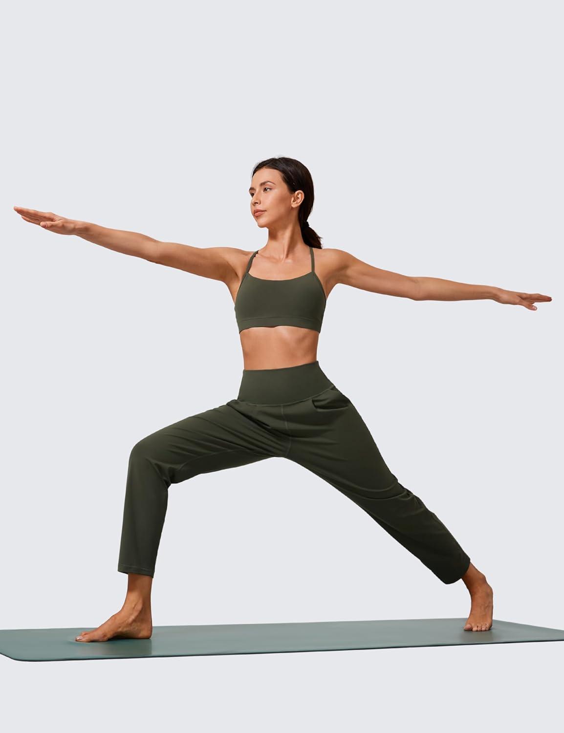 imageCRZ YOGA Butterlift Ankle Yoga Pants for Women 27quot 78 Tapered Front Pleated for Lounge Travel with PocketsOlive Green