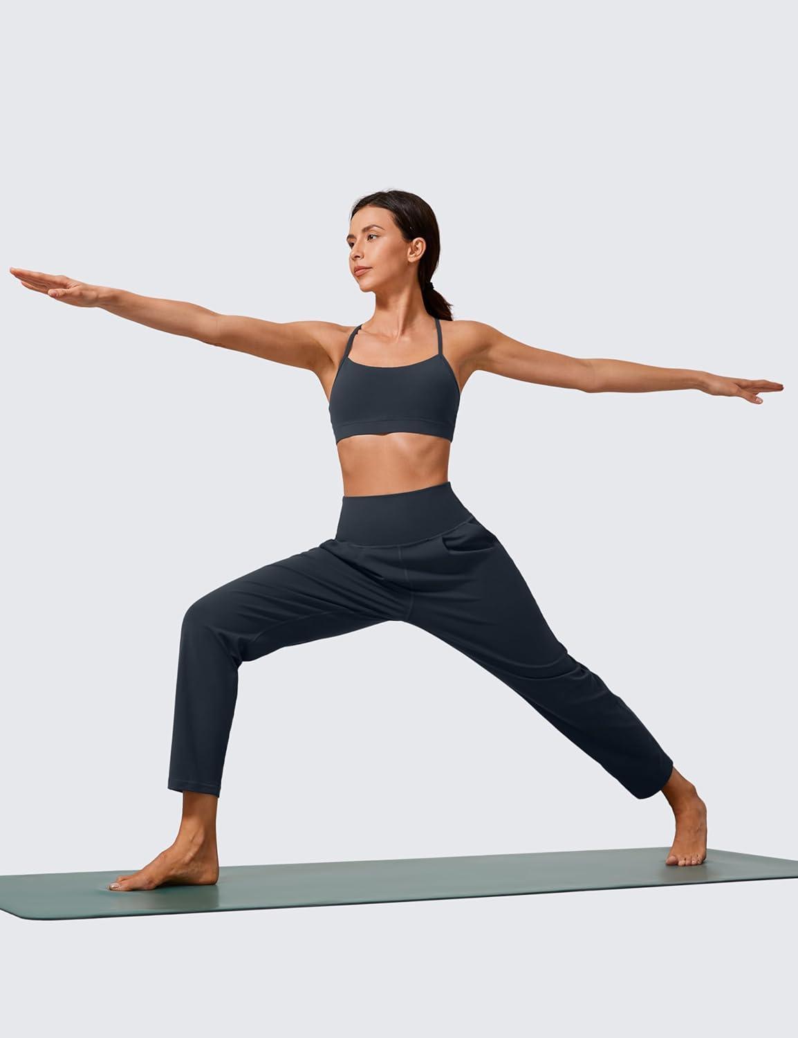 imageCRZ YOGA Butterlift Ankle Yoga Pants for Women 27quot 78 Tapered Front Pleated for Lounge Travel with PocketsTrue Navy