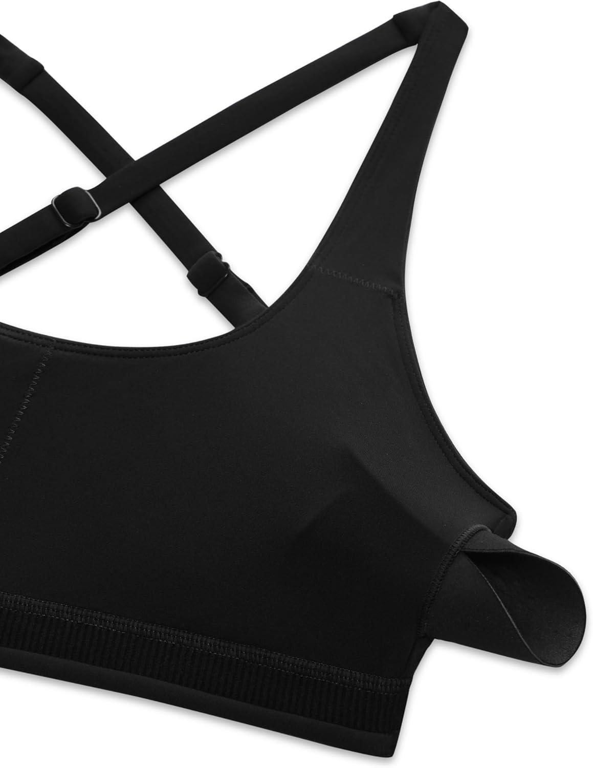 imageCRZ YOGA Butterlift Cross Back Sports Bras for Women Scoop Neck Adjustable Straps Wireless Padded Pilates Workout TopBlack