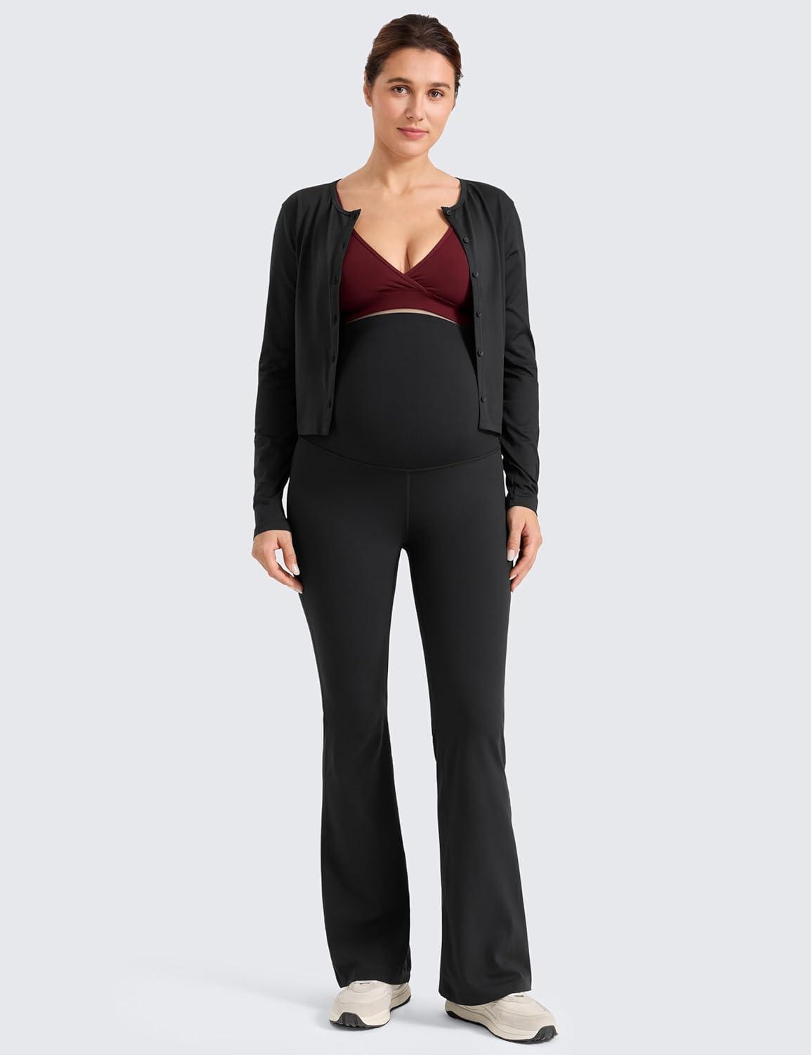 imageCRZ YOGA Butterlift Maternity Flare Leggings 31quot Workout Yoga Lounge Bootcut Pregnancy Womens Pants Over The BellyBlack