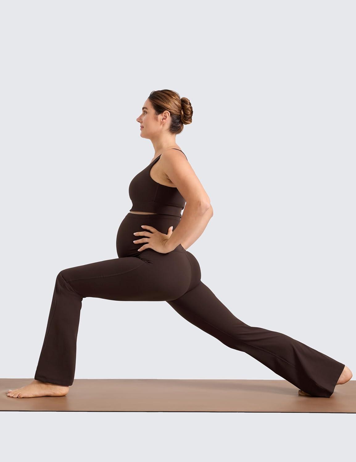 imageCRZ YOGA Butterlift Maternity Flare Leggings 31quot Workout Yoga Lounge Bootcut Pregnancy Womens Pants Over The BellyHot Fudge Brown