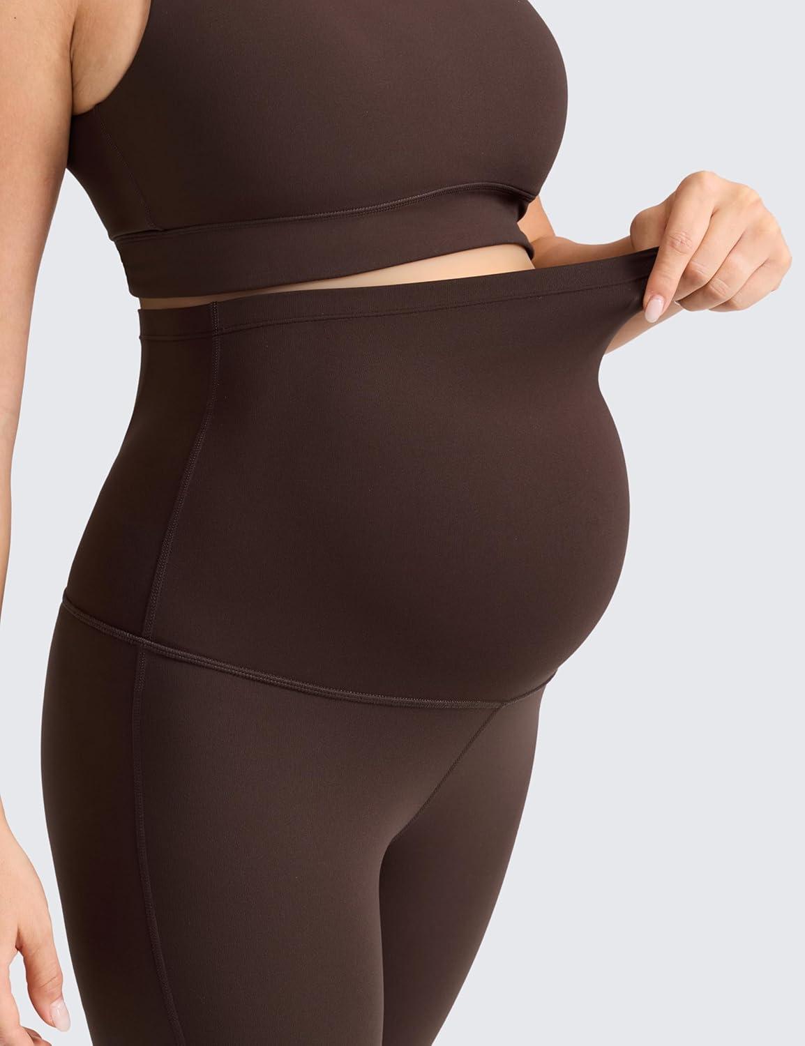 imageCRZ YOGA Butterlift Maternity Flare Leggings 31quot Workout Yoga Lounge Bootcut Pregnancy Womens Pants Over The BellyHot Fudge Brown