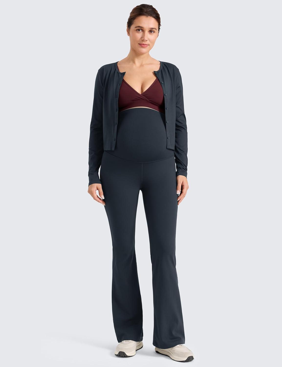 imageCRZ YOGA Butterlift Maternity Flare Leggings 31quot Workout Yoga Lounge Bootcut Pregnancy Womens Pants Over The BellyTrue Navy