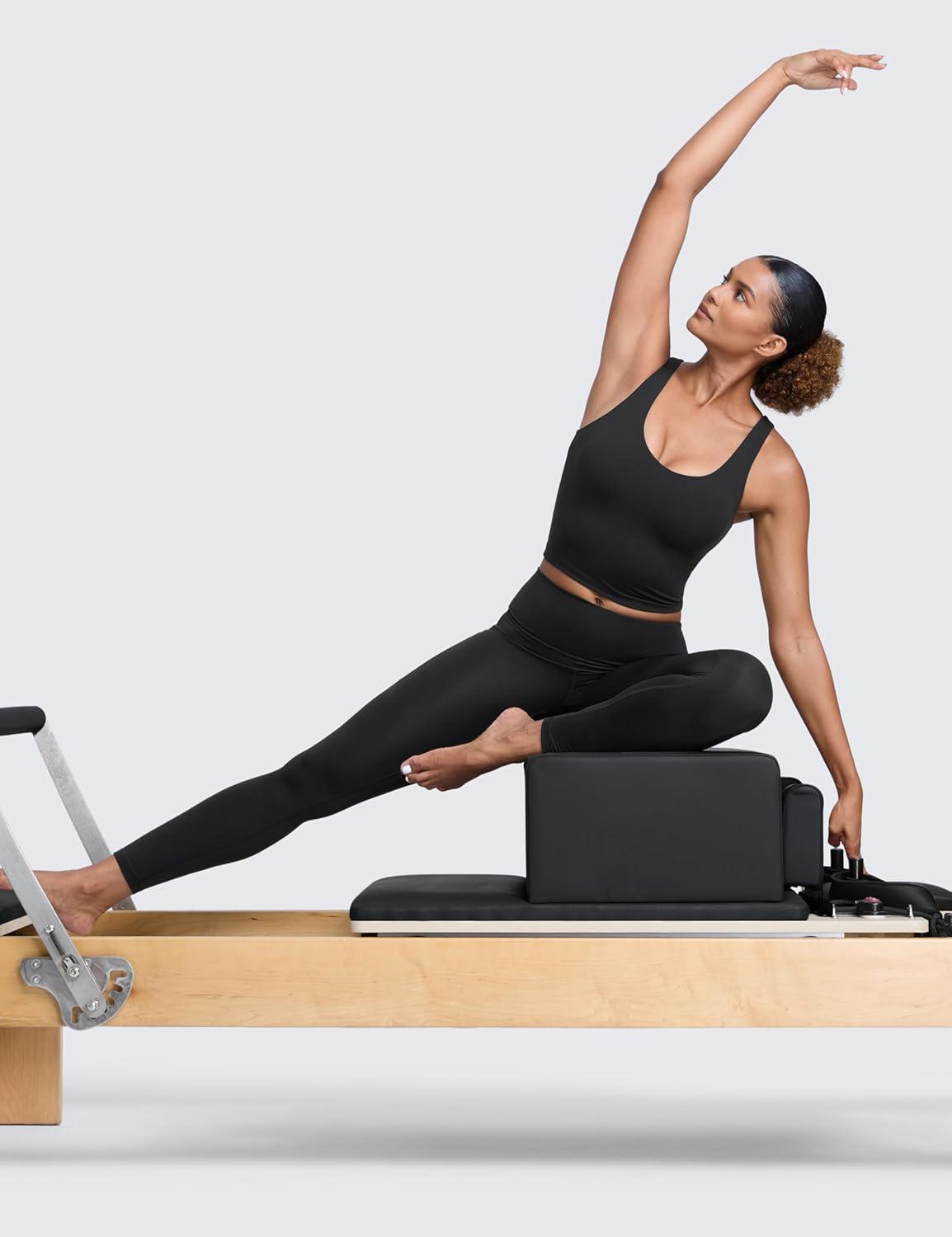 imageCRZ YOGA Butterlift Racerack Crop Tank Tops for Women U Neck Yoga Padded Longline Sports Bras Pilates WorkoutBlack