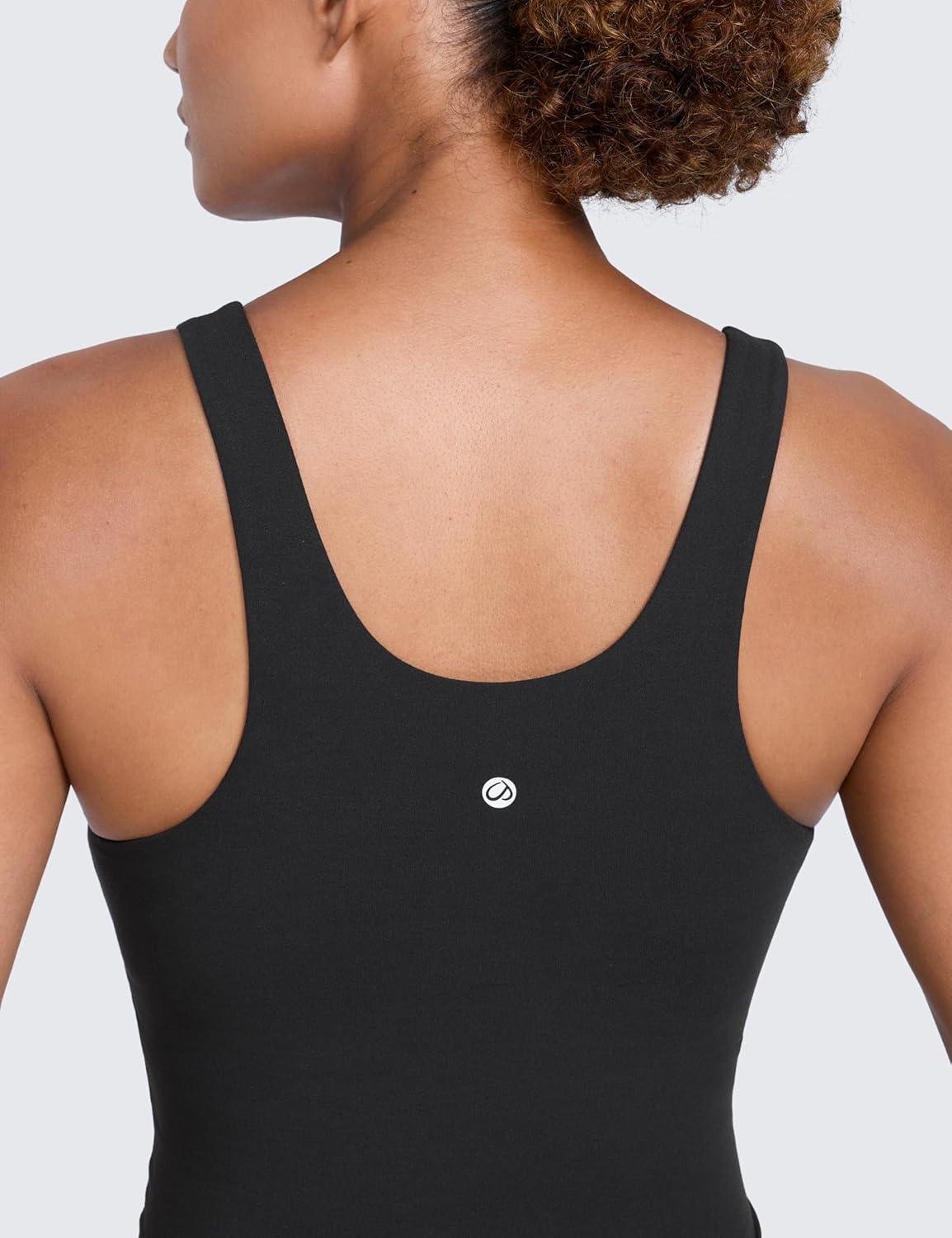 imageCRZ YOGA Butterlift Racerack Crop Tank Tops for Women U Neck Yoga Padded Longline Sports Bras Pilates WorkoutBlack
