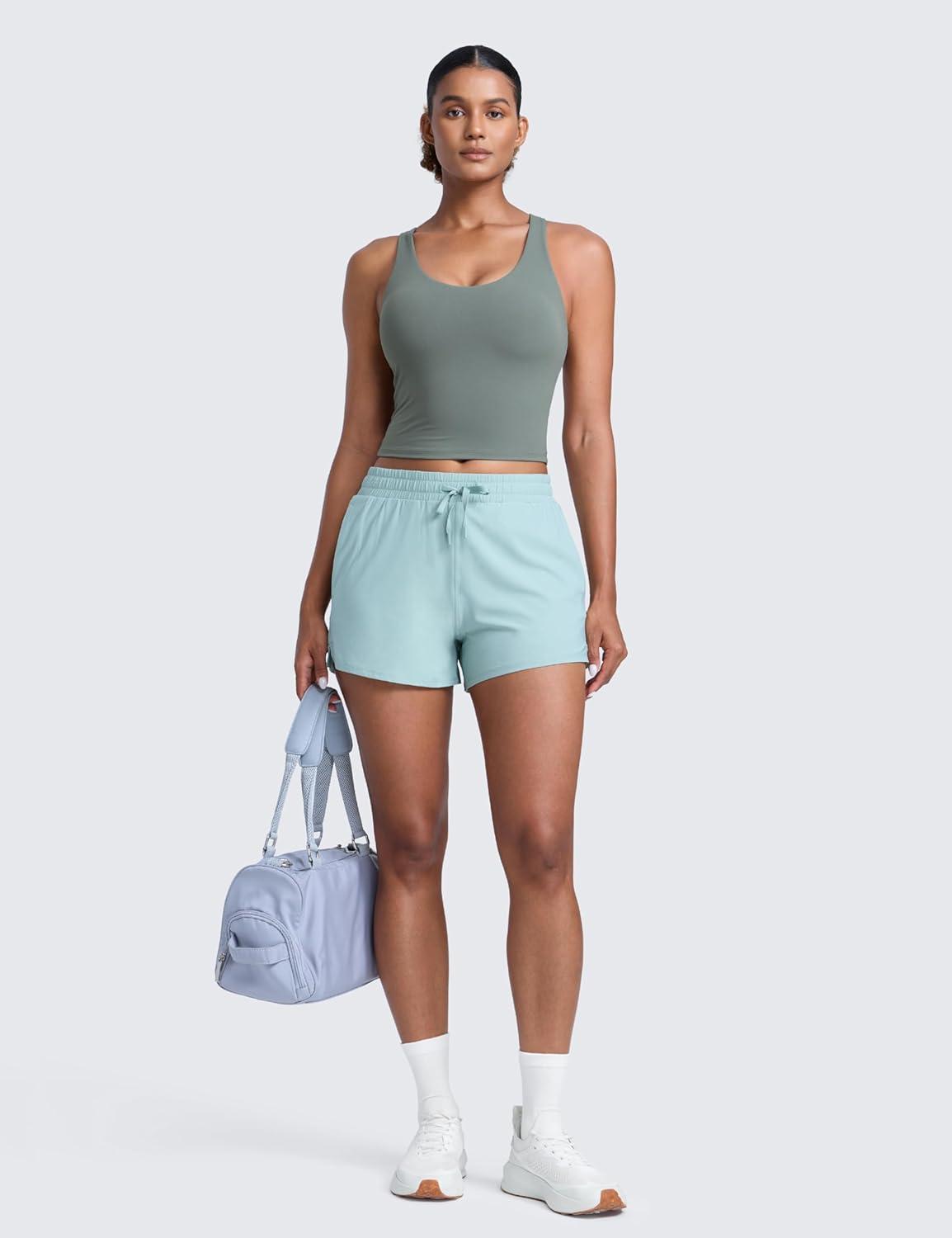 imageCRZ YOGA Butterlift Racerack Crop Tank Tops for Women U Neck Yoga Padded Longline Sports Bras Pilates WorkoutGrey Sage