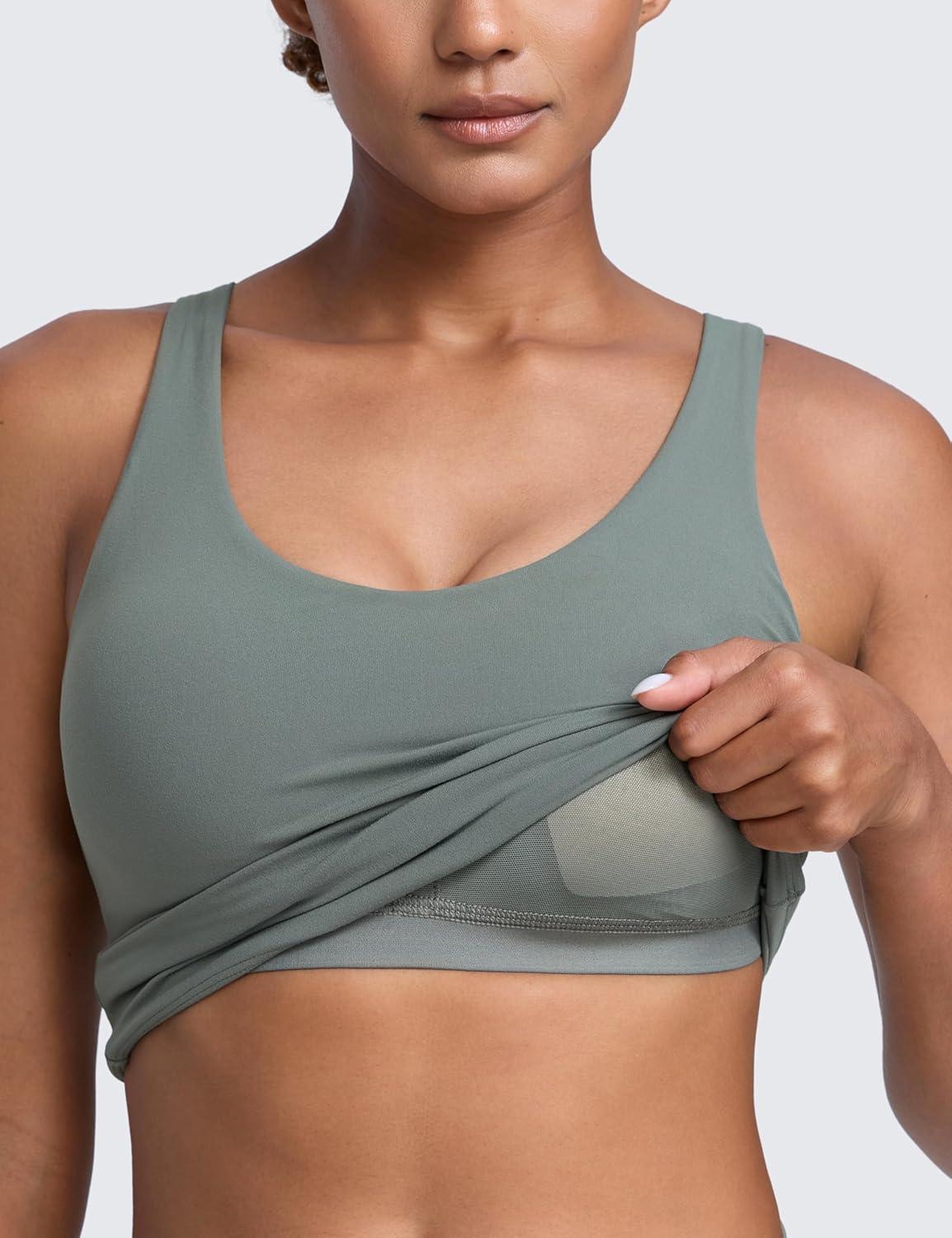 imageCRZ YOGA Butterlift Racerack Crop Tank Tops for Women U Neck Yoga Padded Longline Sports Bras Pilates WorkoutGrey Sage