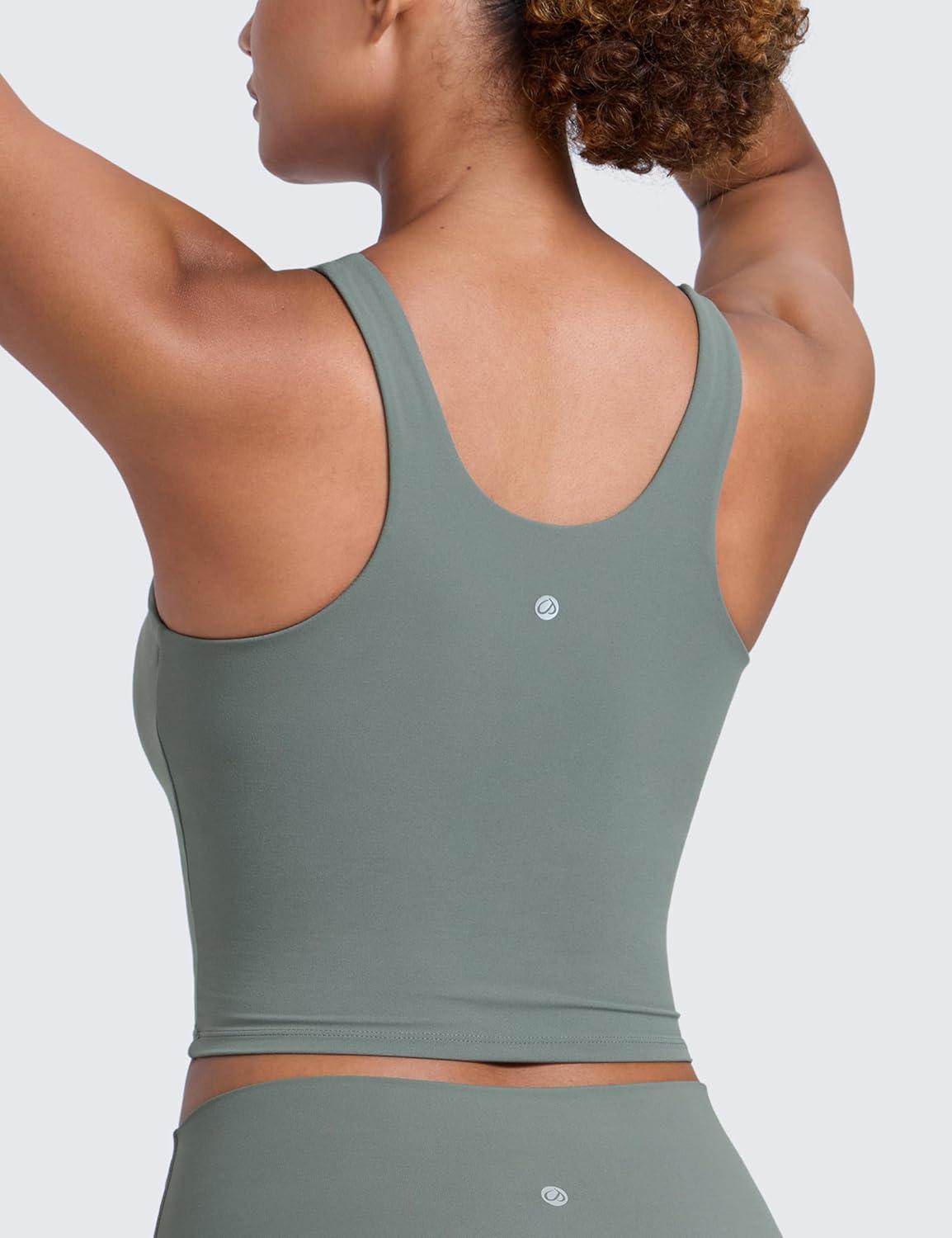 imageCRZ YOGA Butterlift Racerack Crop Tank Tops for Women U Neck Yoga Padded Longline Sports Bras Pilates WorkoutGrey Sage
