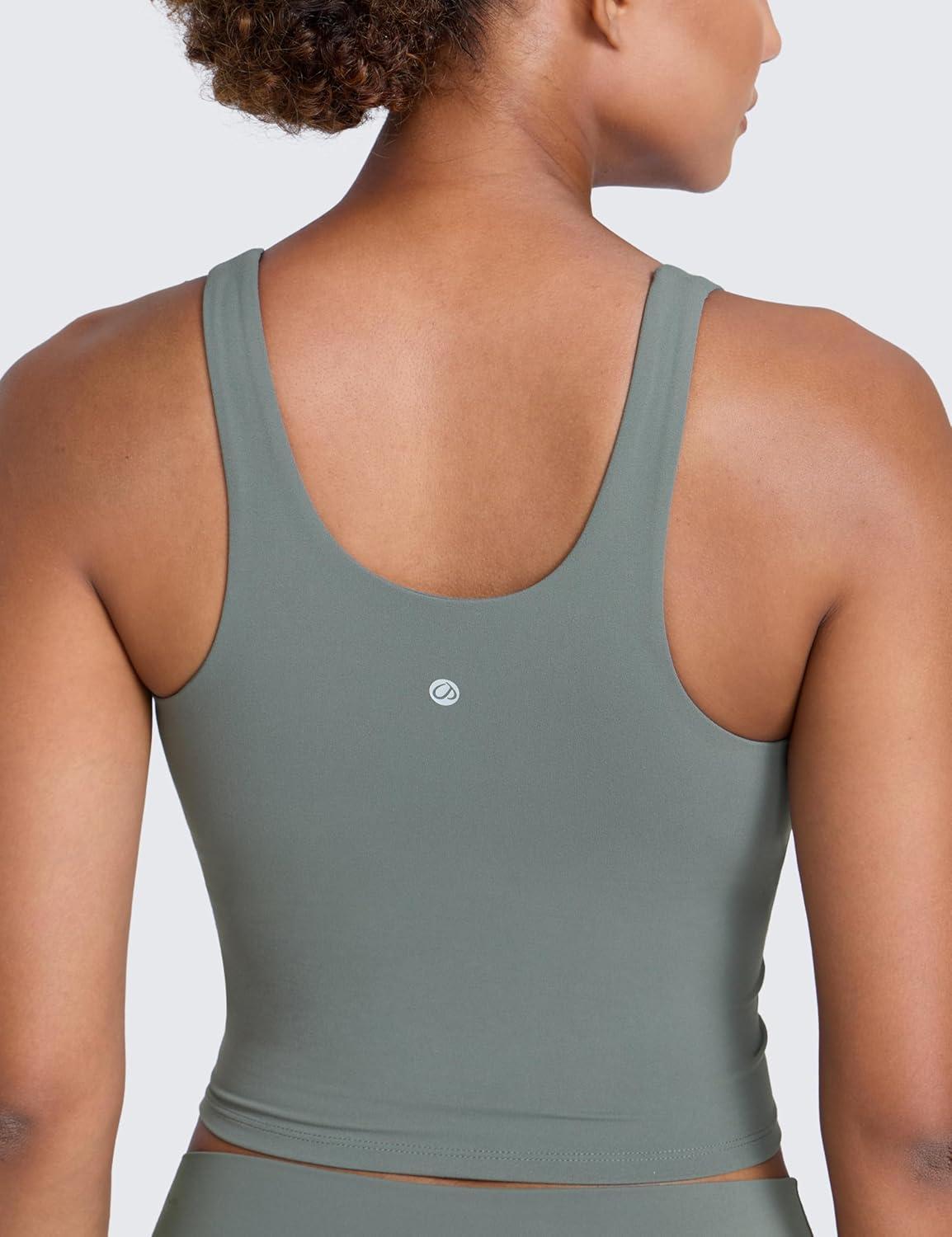imageCRZ YOGA Butterlift Racerack Crop Tank Tops for Women U Neck Yoga Padded Longline Sports Bras Pilates WorkoutGrey Sage