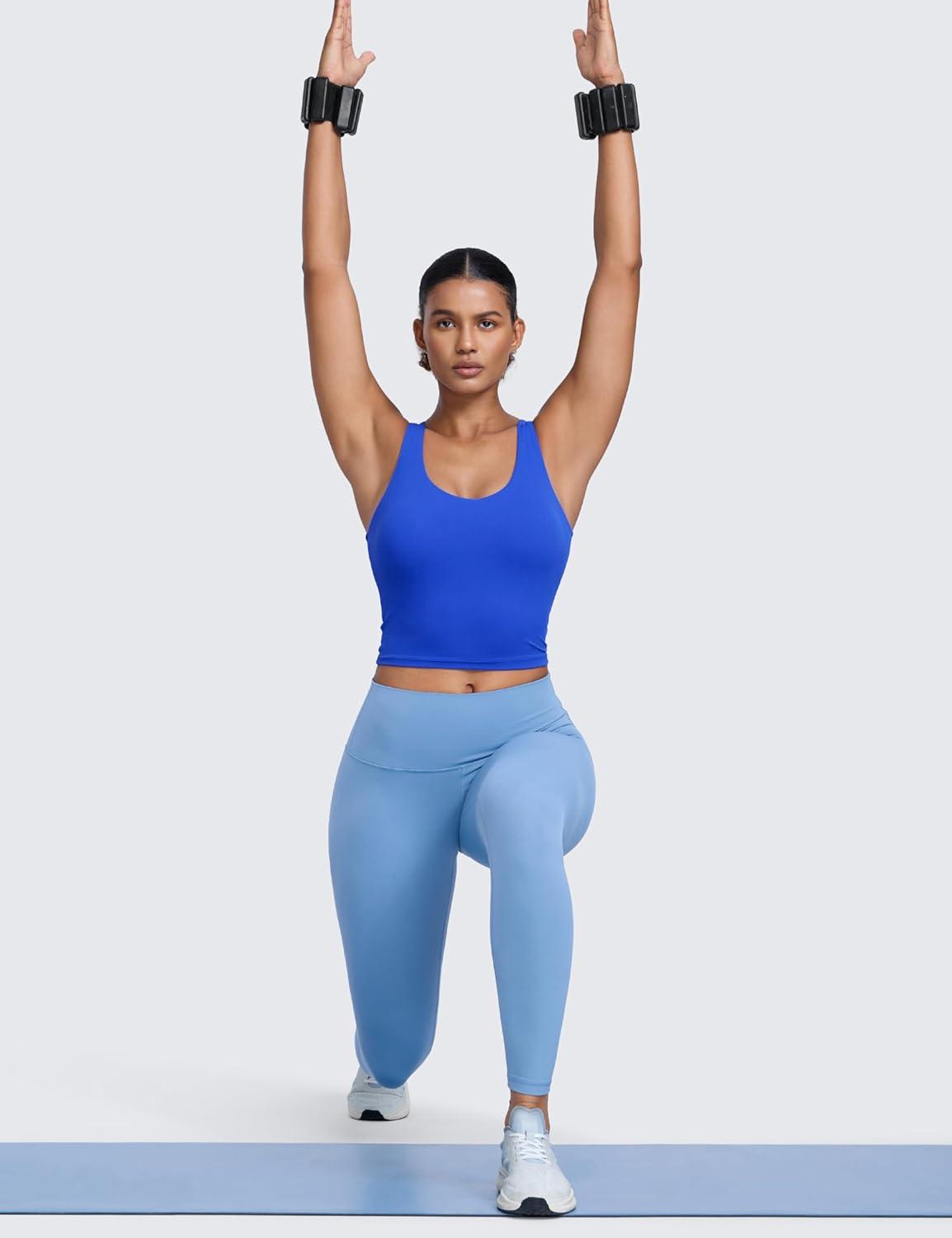 imageCRZ YOGA Butterlift Racerack Crop Tank Tops for Women U Neck Yoga Padded Longline Sports Bras Pilates WorkoutRoyal