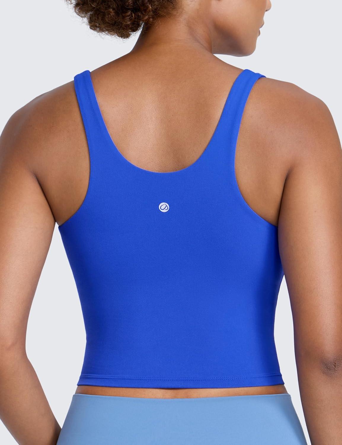 imageCRZ YOGA Butterlift Racerack Crop Tank Tops for Women U Neck Yoga Padded Longline Sports Bras Pilates WorkoutRoyal