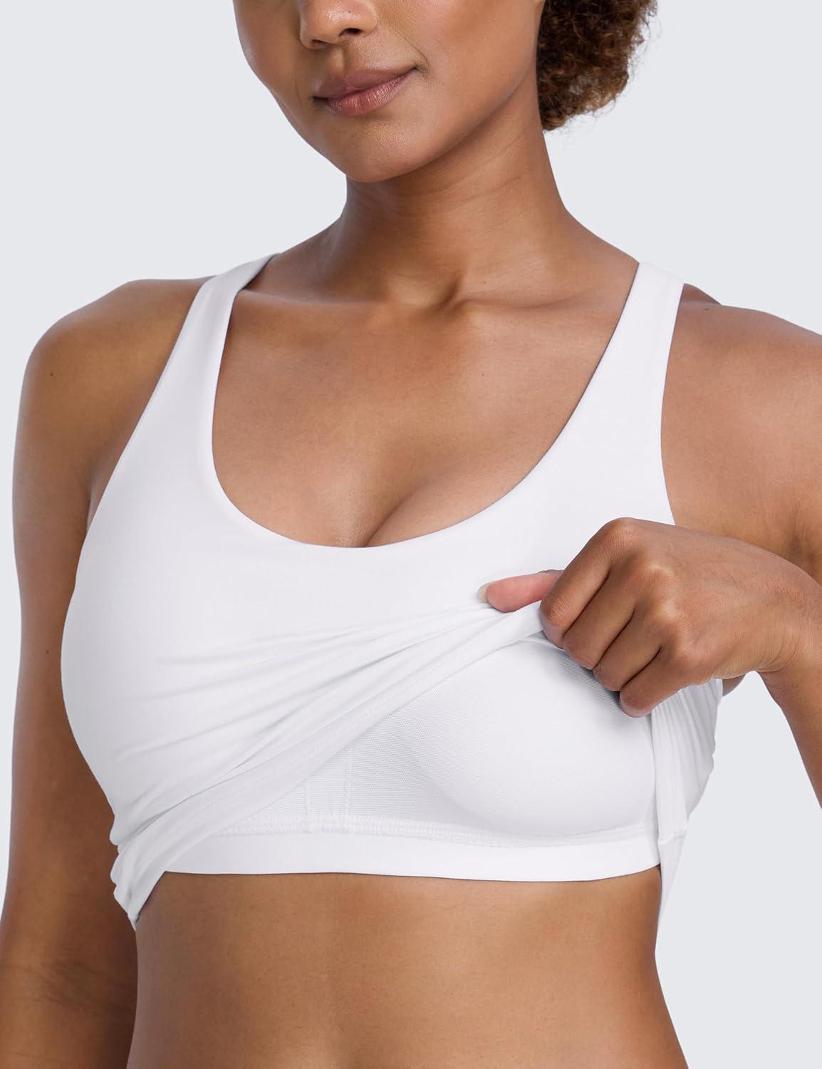 imageCRZ YOGA Butterlift Racerack Crop Tank Tops for Women U Neck Yoga Padded Longline Sports Bras Pilates WorkoutWhite
