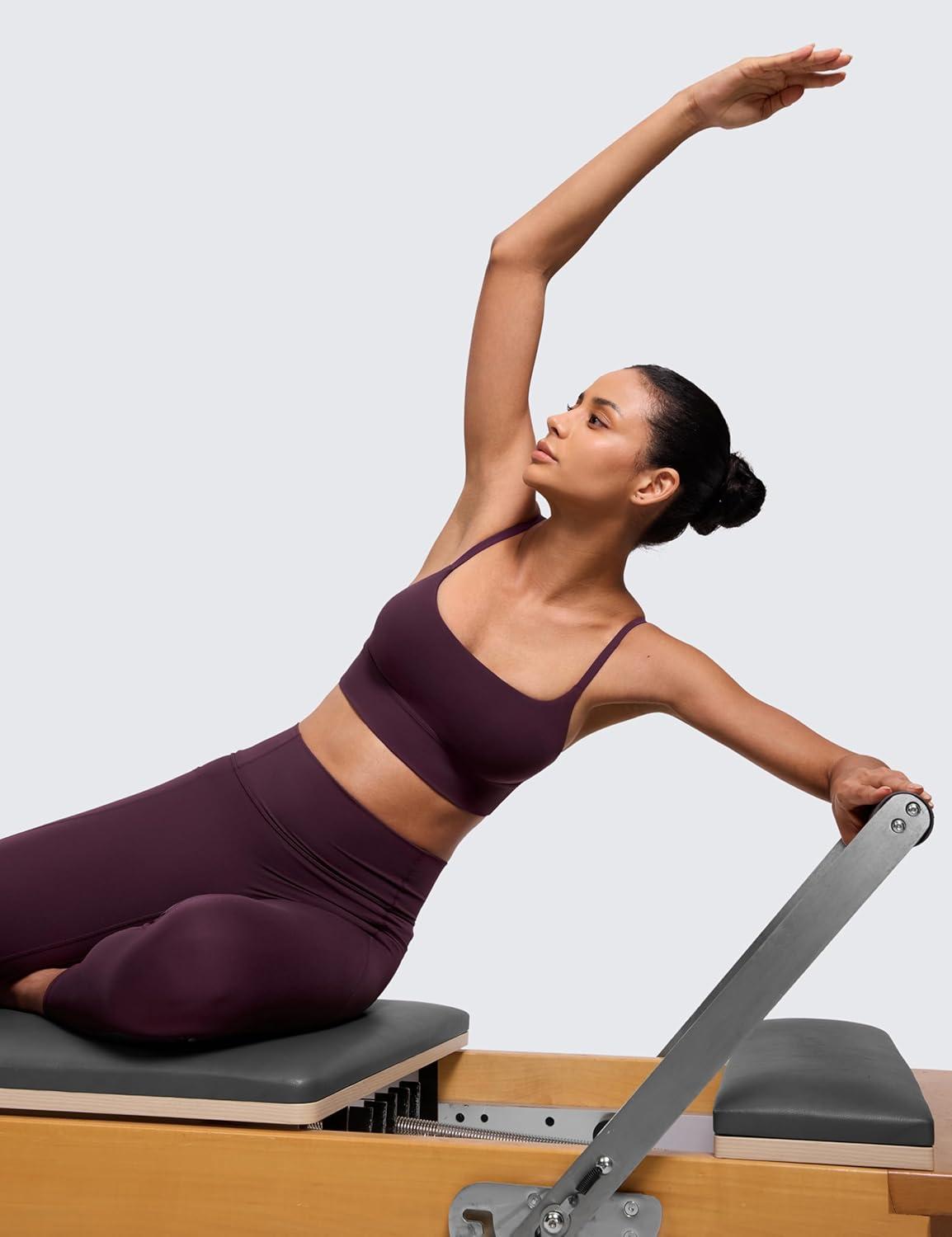 imageCRZ YOGA Butterlift Scoop Neck Longline Sports Bras for Women Adjustable Spaghetti Strap Workout Crop Top Padded Cami TankDeep Purple