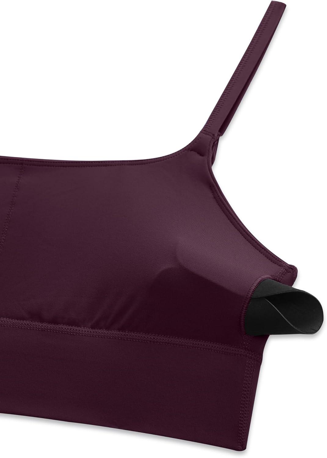 imageCRZ YOGA Butterlift Scoop Neck Longline Sports Bras for Women Adjustable Spaghetti Strap Workout Crop Top Padded Cami TankDeep Purple