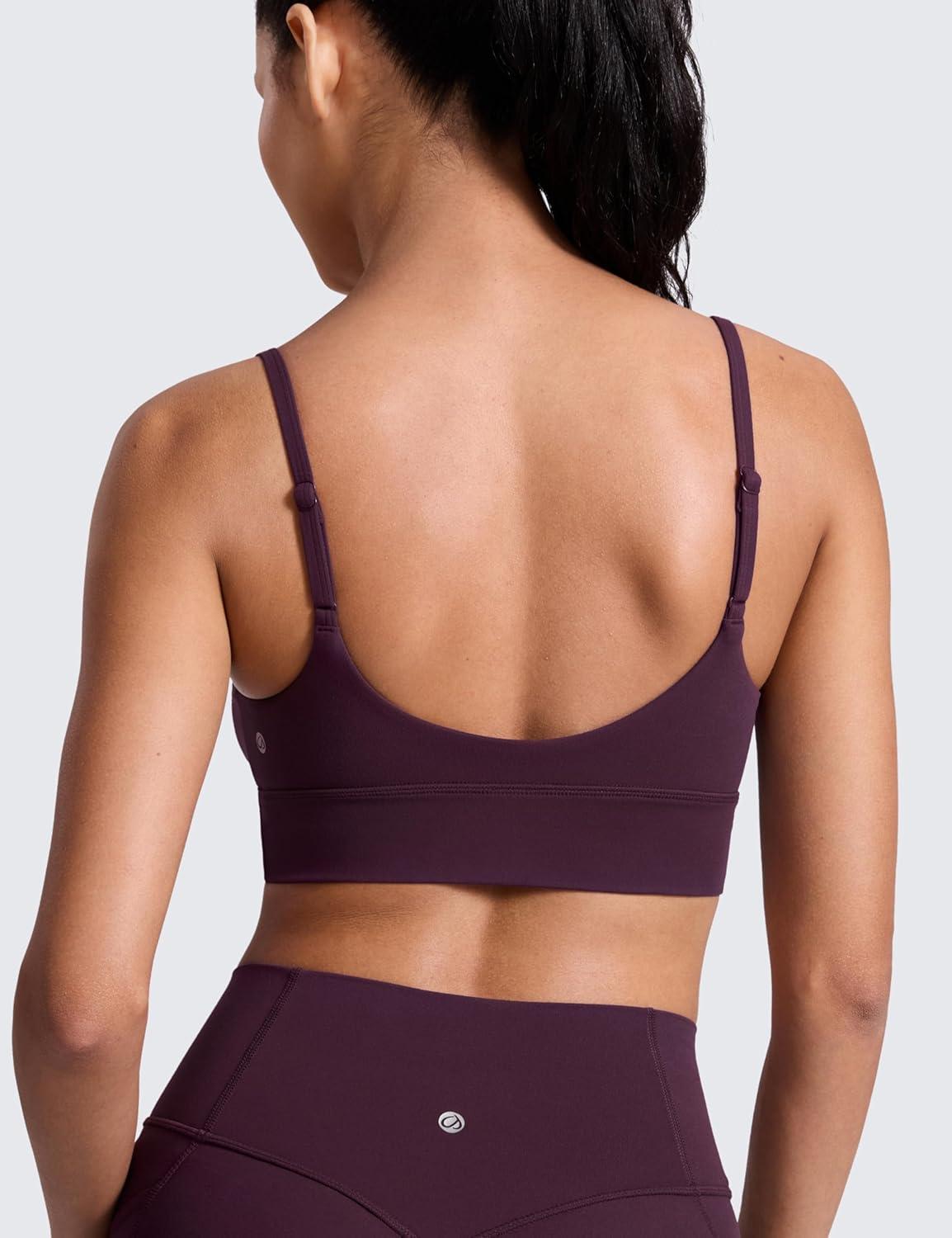 imageCRZ YOGA Butterlift Scoop Neck Longline Sports Bras for Women Adjustable Spaghetti Strap Workout Crop Top Padded Cami TankDeep Purple