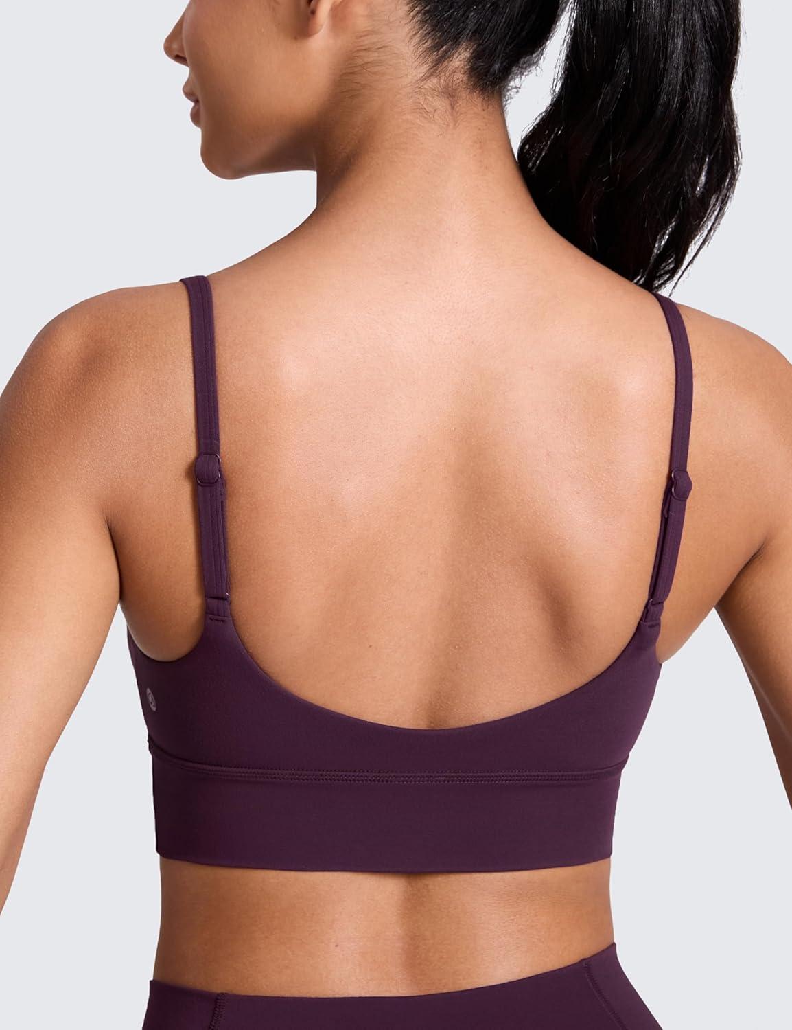imageCRZ YOGA Butterlift Scoop Neck Longline Sports Bras for Women Adjustable Spaghetti Strap Workout Crop Top Padded Cami TankDeep Purple