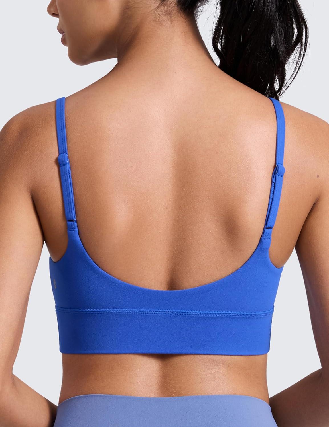 imageCRZ YOGA Butterlift Scoop Neck Longline Sports Bras for Women Adjustable Spaghetti Strap Workout Crop Top Padded Cami TankRoyal