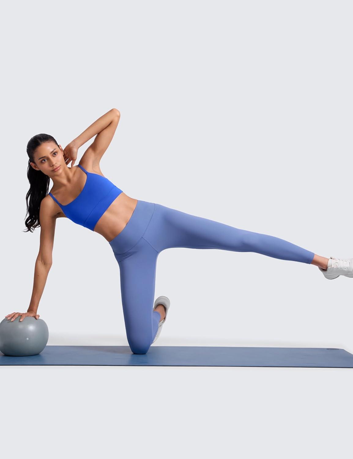 imageCRZ YOGA Butterlift Scoop Neck Longline Sports Bras for Women Adjustable Spaghetti Strap Workout Crop Top Padded Cami TankRoyal