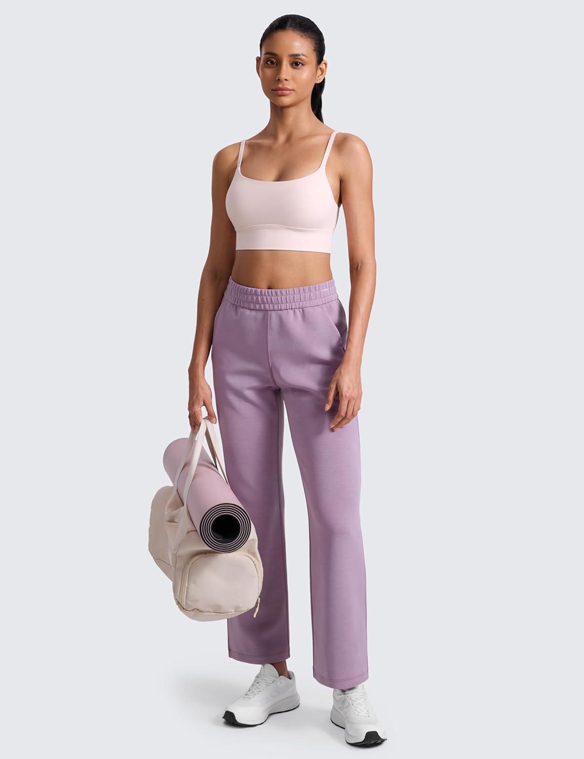 imageCRZ YOGA Butterlift Scoop Neck Longline Sports Bras for Women Adjustable Spaghetti Strap Workout Crop Top Padded Cami TankStrawberry Pink