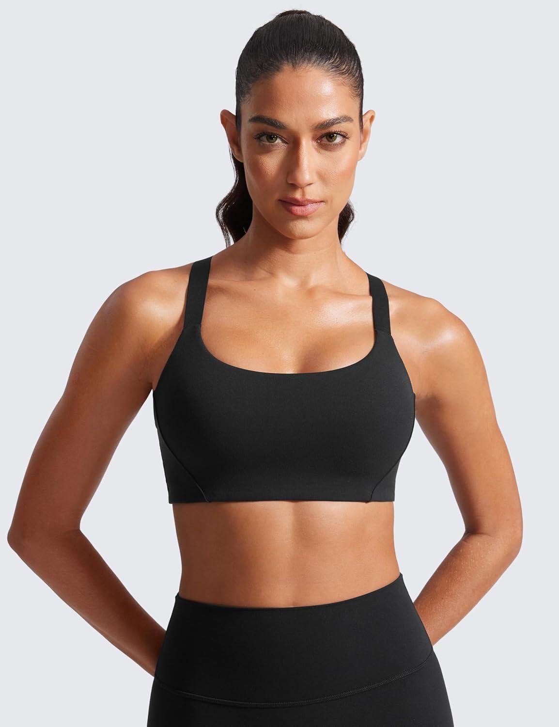 imageCRZ YOGA Butterlift Womens Racerback Padded Sports Bras Medium Impact Scoop Neck Adjustable Straps Gym Workout TopBlack