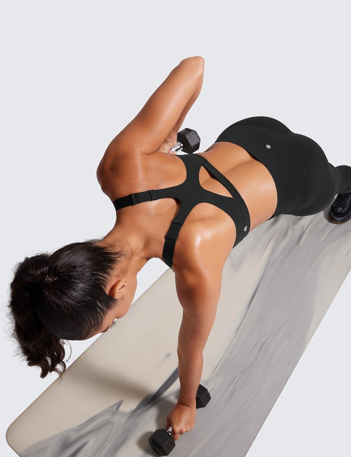 imageCRZ YOGA Butterlift Womens Racerback Padded Sports Bras Medium Impact Scoop Neck Adjustable Straps Gym Workout TopBlack