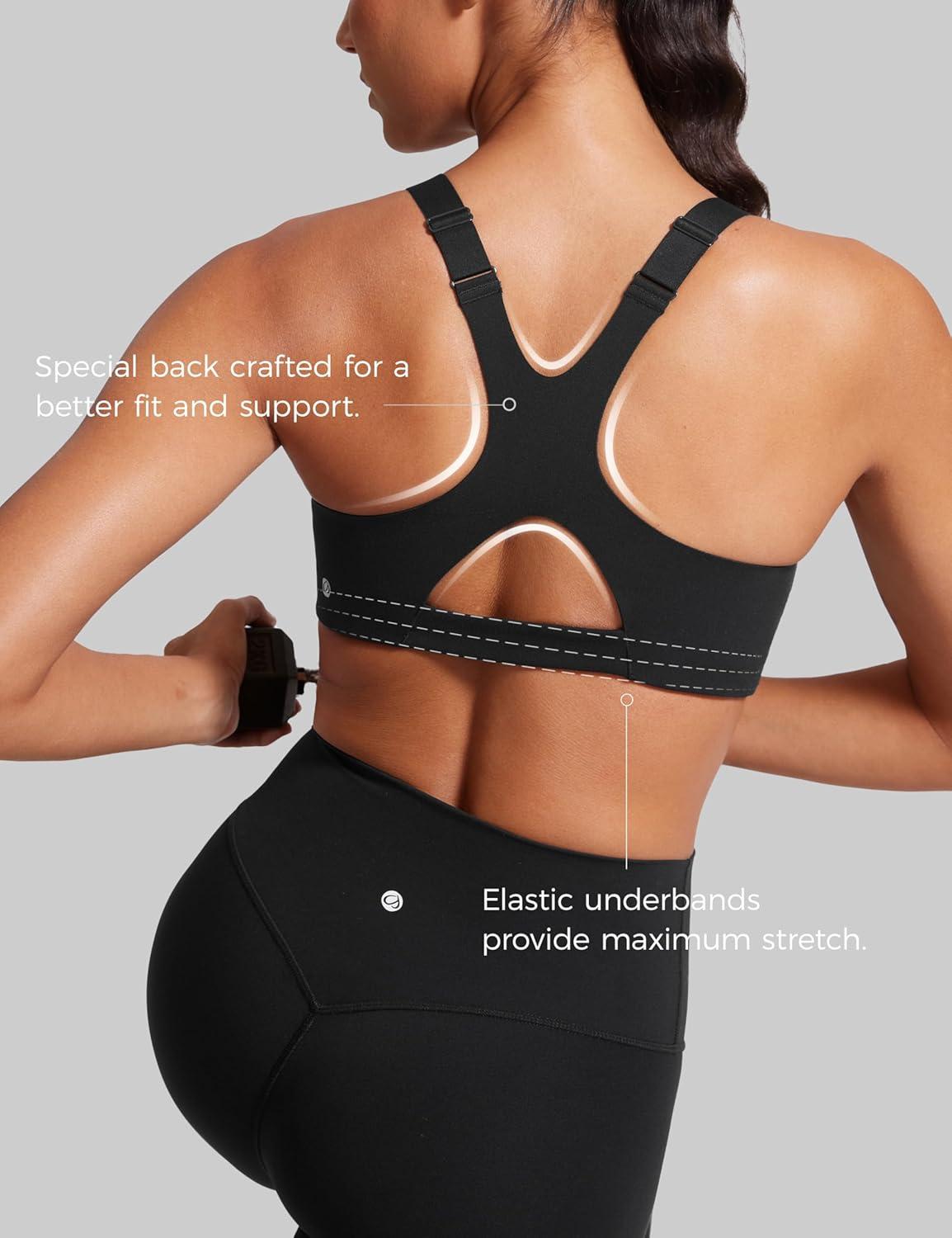 imageCRZ YOGA Butterlift Womens Racerback Padded Sports Bras Medium Impact Scoop Neck Adjustable Straps Gym Workout TopBlack
