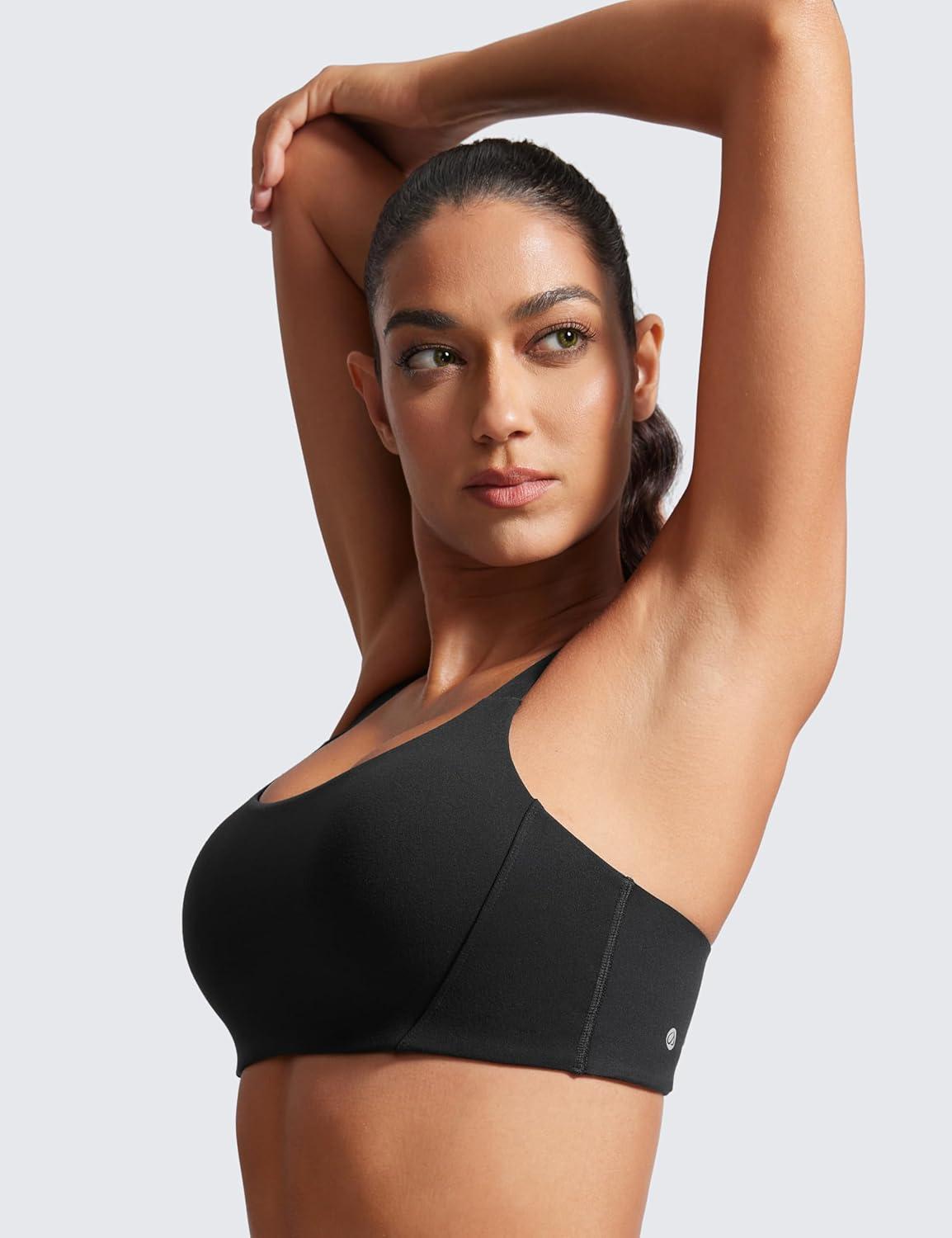 imageCRZ YOGA Butterlift Womens Racerback Padded Sports Bras Medium Impact Scoop Neck Adjustable Straps Gym Workout TopBlack