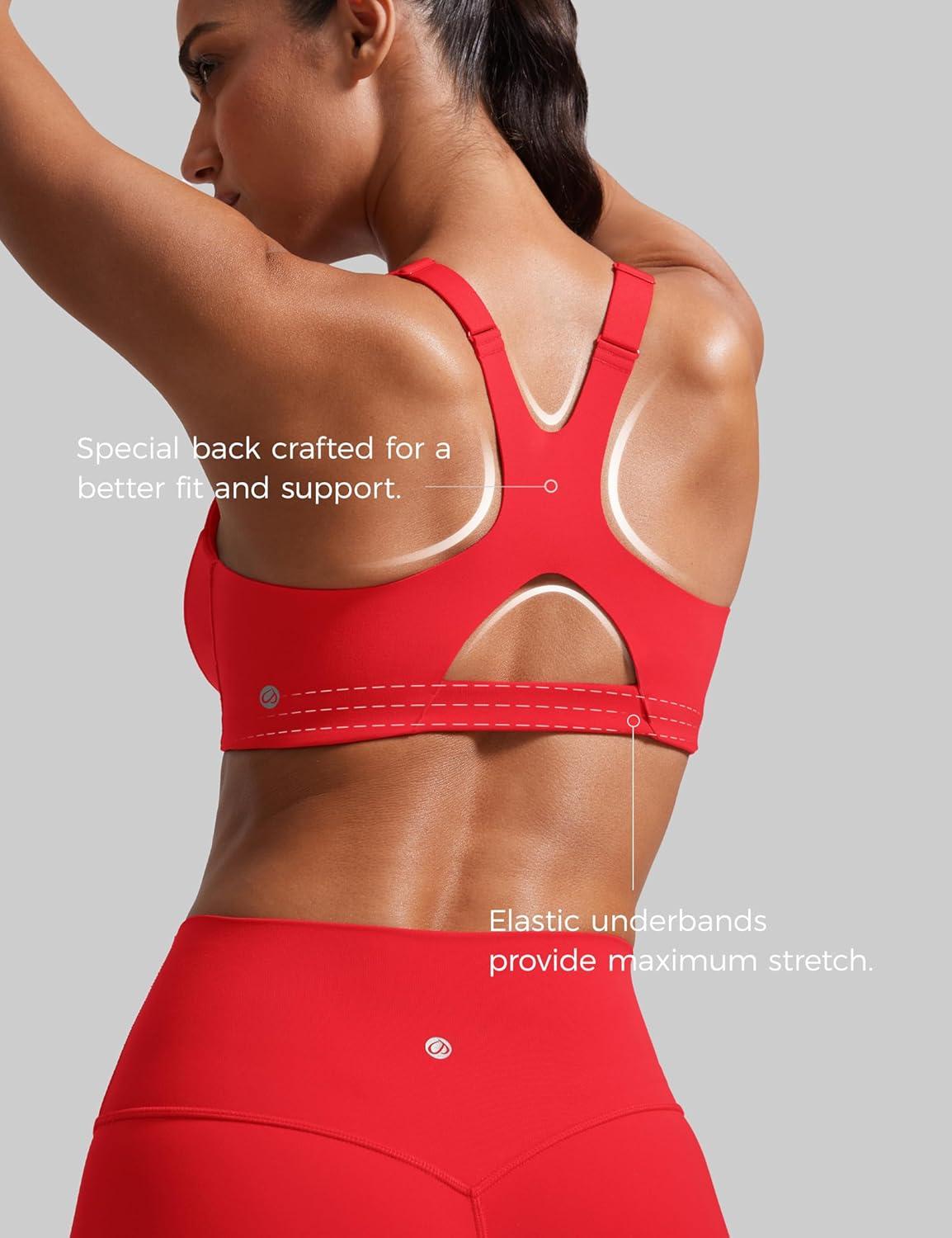 imageCRZ YOGA Butterlift Womens Racerback Padded Sports Bras Medium Impact Scoop Neck Adjustable Straps Gym Workout TopDeep Red