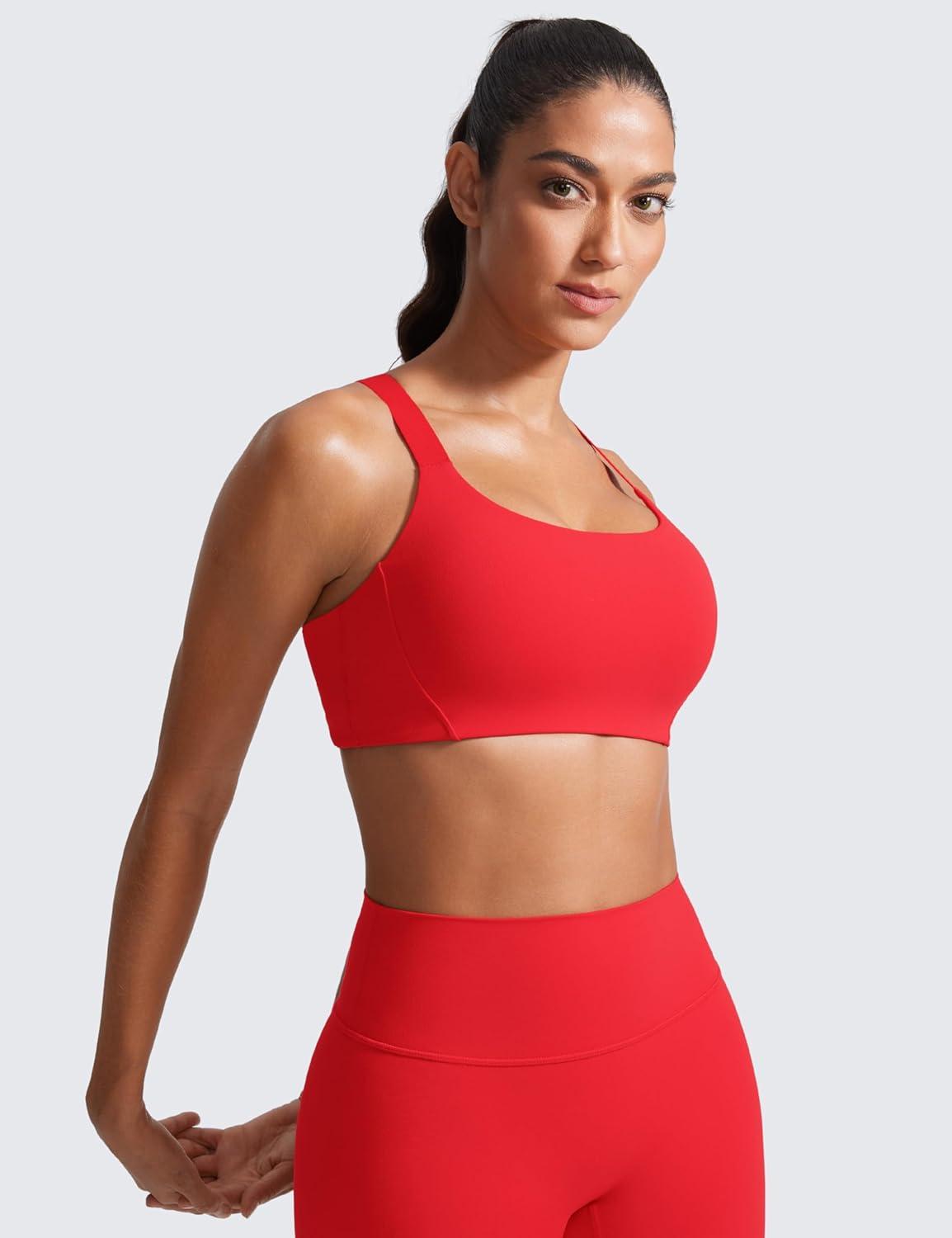imageCRZ YOGA Butterlift Womens Racerback Padded Sports Bras Medium Impact Scoop Neck Adjustable Straps Gym Workout TopDeep Red
