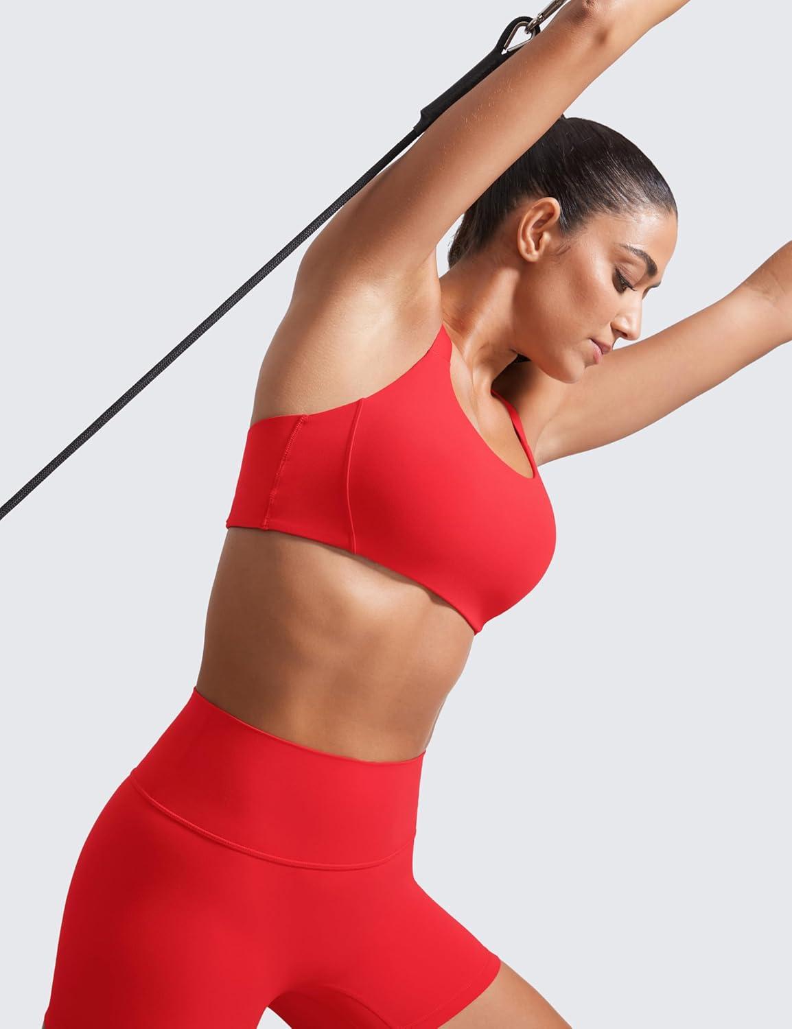 imageCRZ YOGA Butterlift Womens Racerback Padded Sports Bras Medium Impact Scoop Neck Adjustable Straps Gym Workout TopDeep Red
