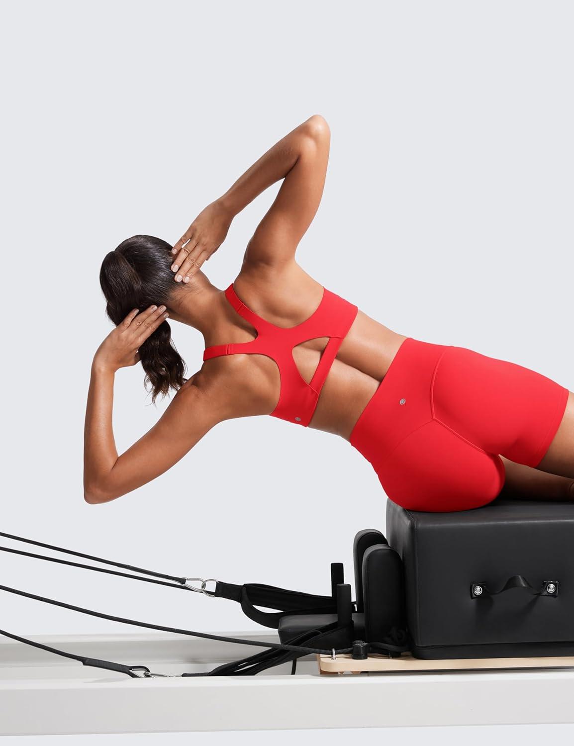 imageCRZ YOGA Butterlift Womens Racerback Padded Sports Bras Medium Impact Scoop Neck Adjustable Straps Gym Workout TopDeep Red