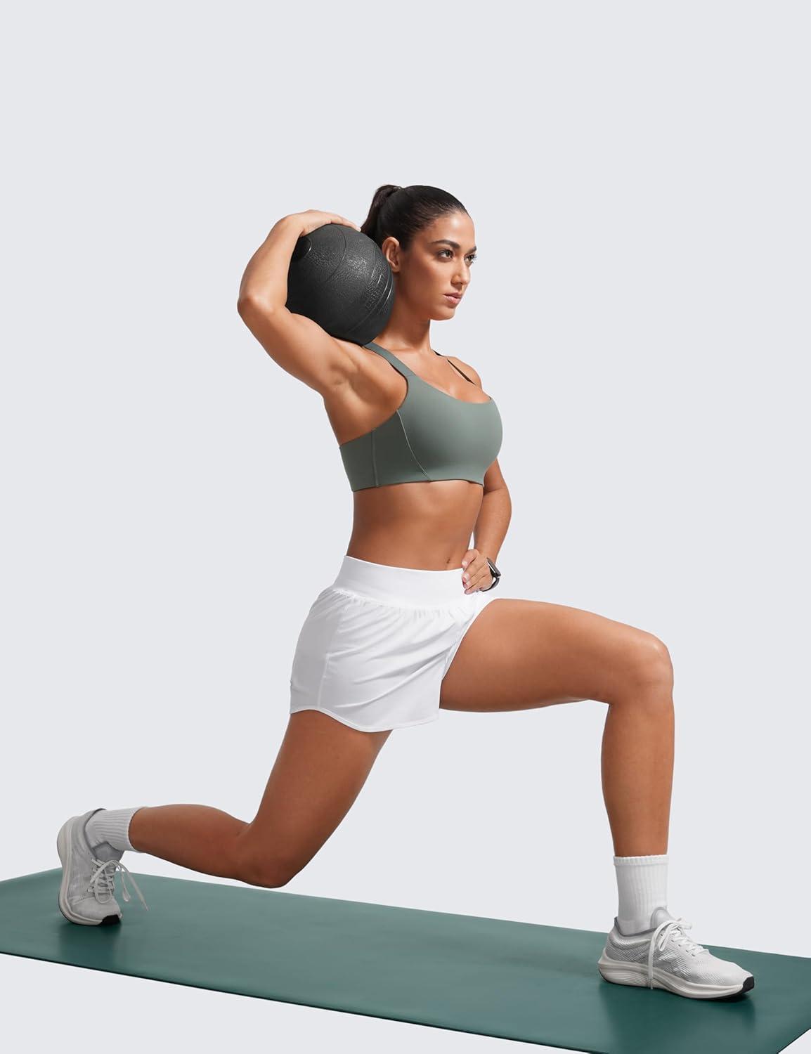 imageCRZ YOGA Butterlift Womens Racerback Padded Sports Bras Medium Impact Scoop Neck Adjustable Straps Gym Workout TopGrey Sage